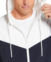 NYLON ZIP UP COLOR BLOCK WITH HOOD IN SHARK SKIN