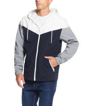 NYLON ZIP UP COLOR BLOCK WITH HOOD IN SHARK SKIN
