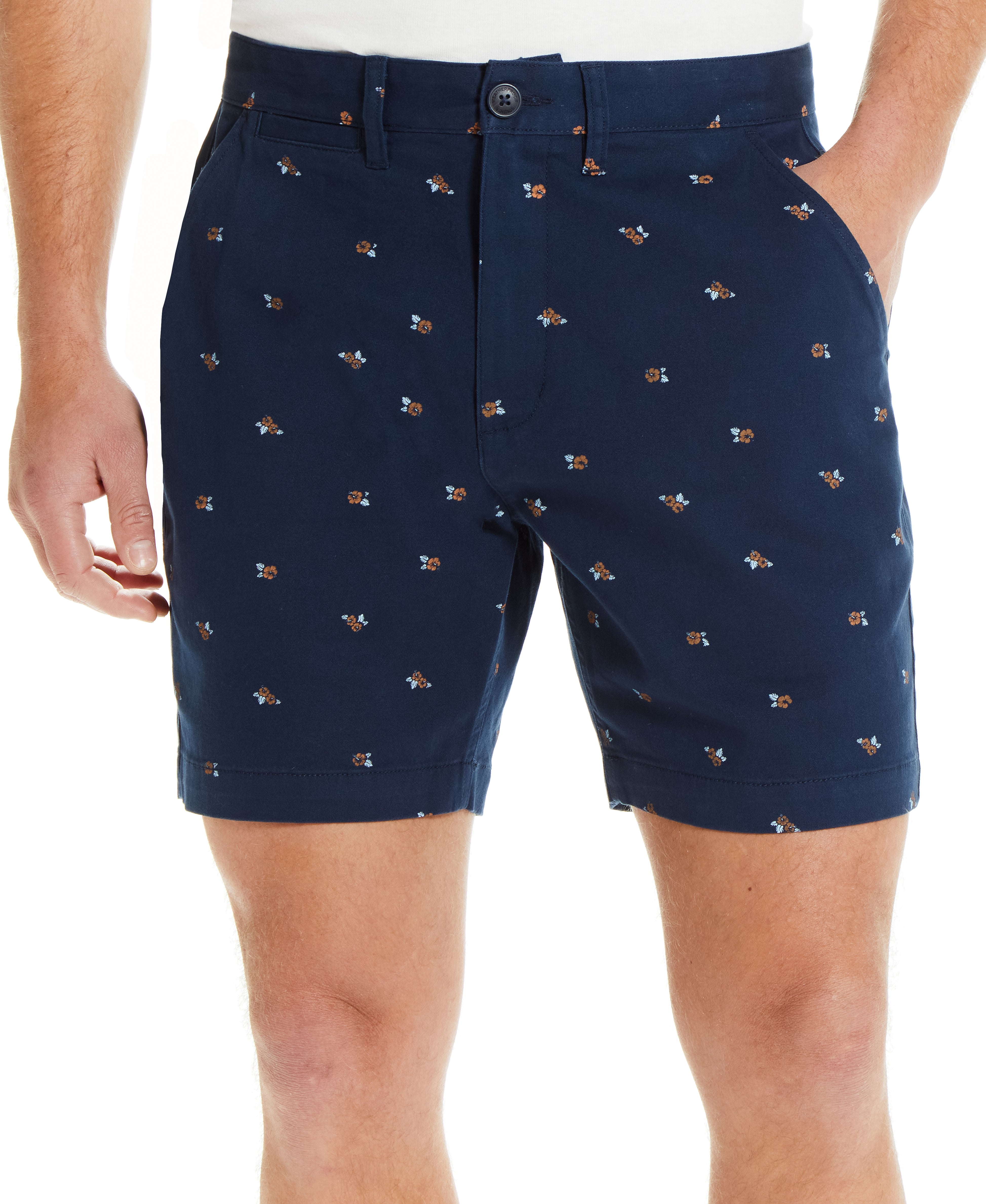 7" Printed Stretch Cotton Short In Dress Blue Hibiscus | | Weatherproof Vintage