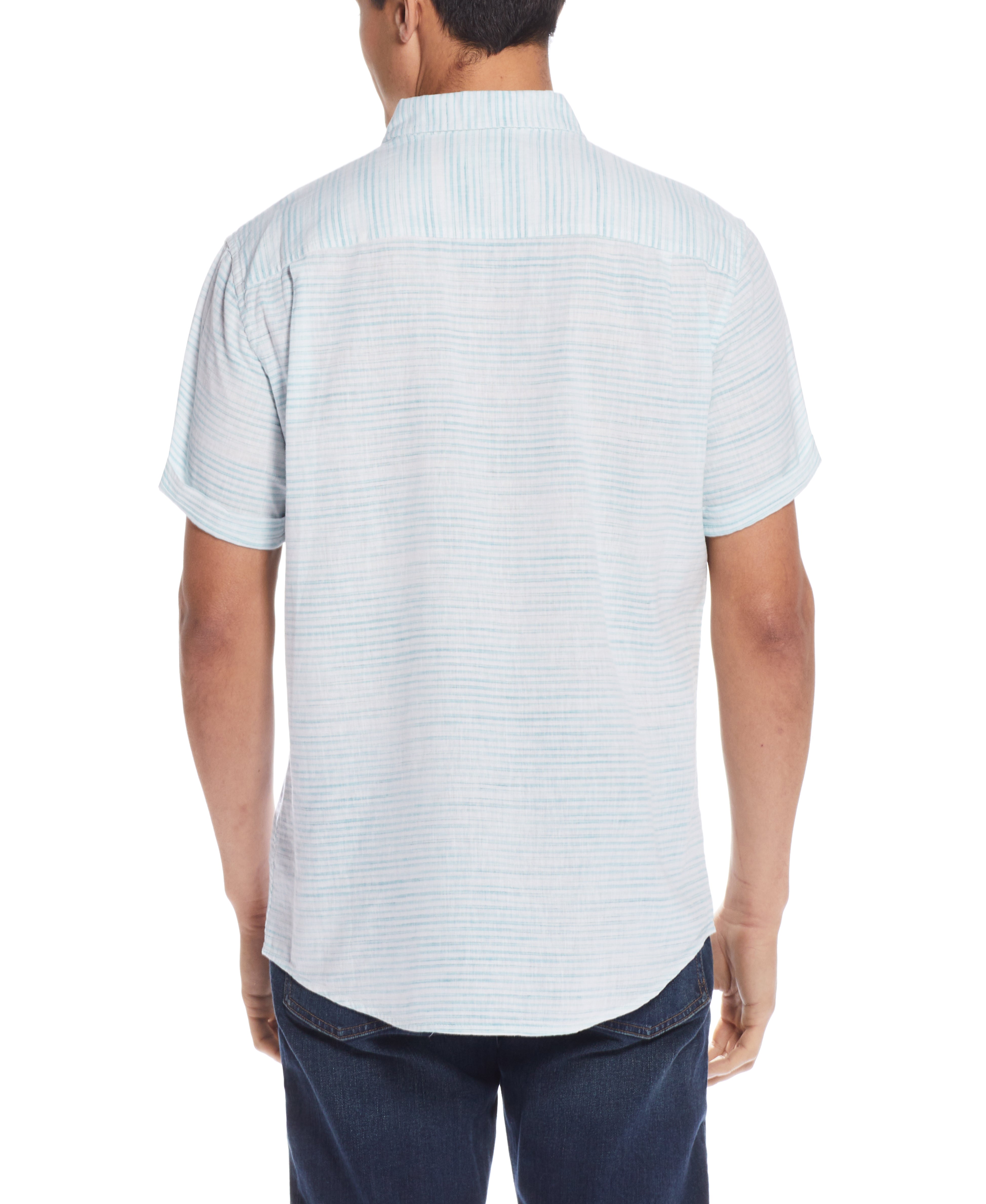 Stripe Linen Cotton Shirt In Blue Tropics
