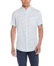 Stripe Linen Cotton Shirt In Blue Tropics