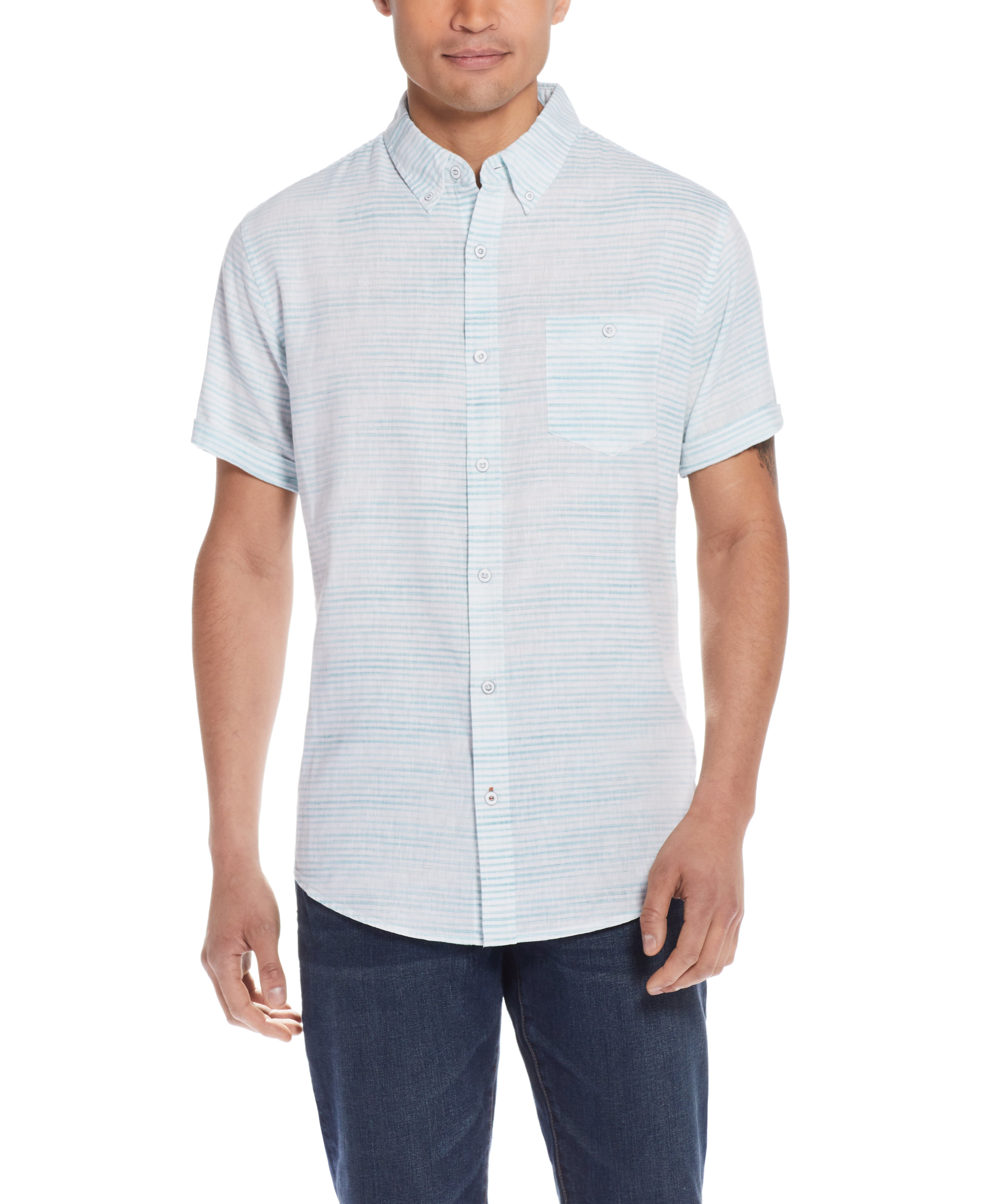 Stripe Linen Cotton Shirt In Blue Tropics