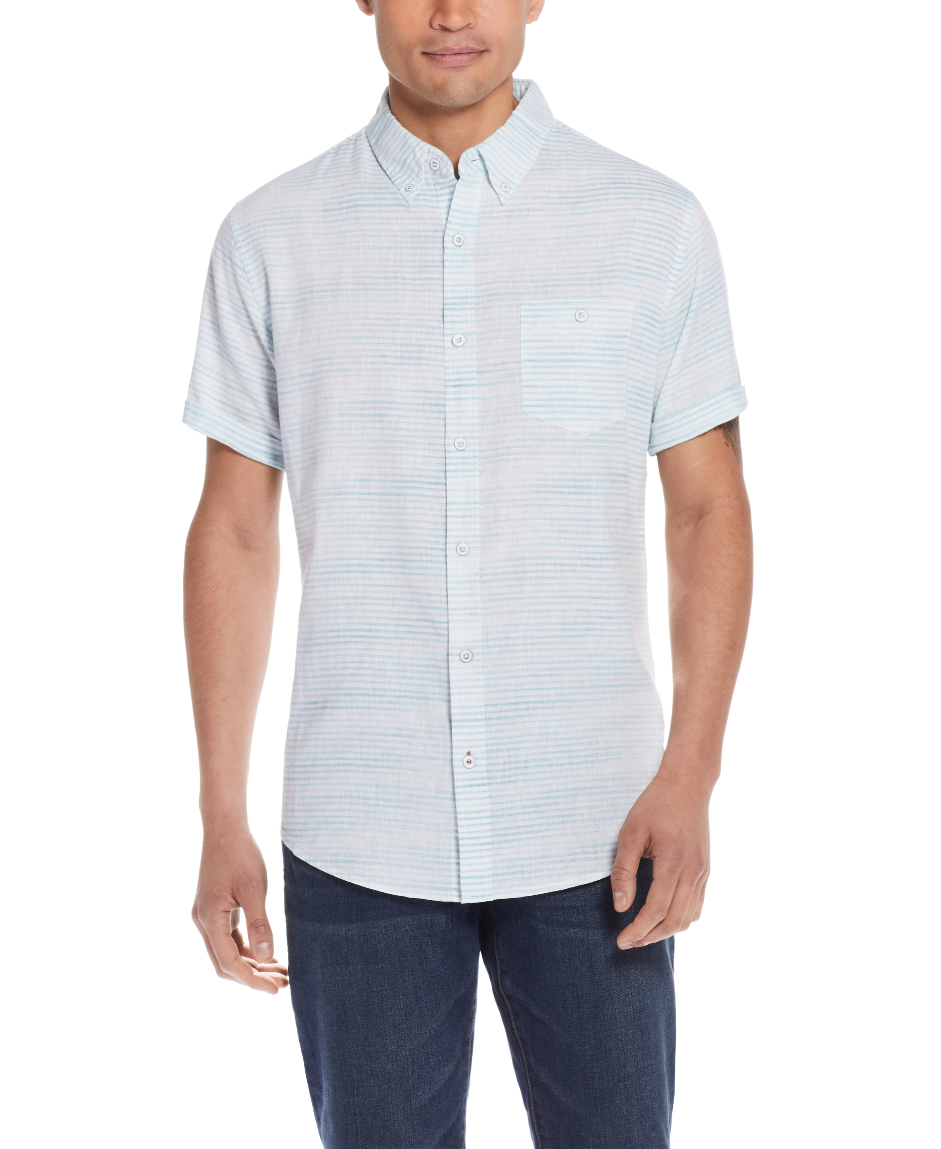 Stripe Linen Cotton Shirt in Blue Tropics
