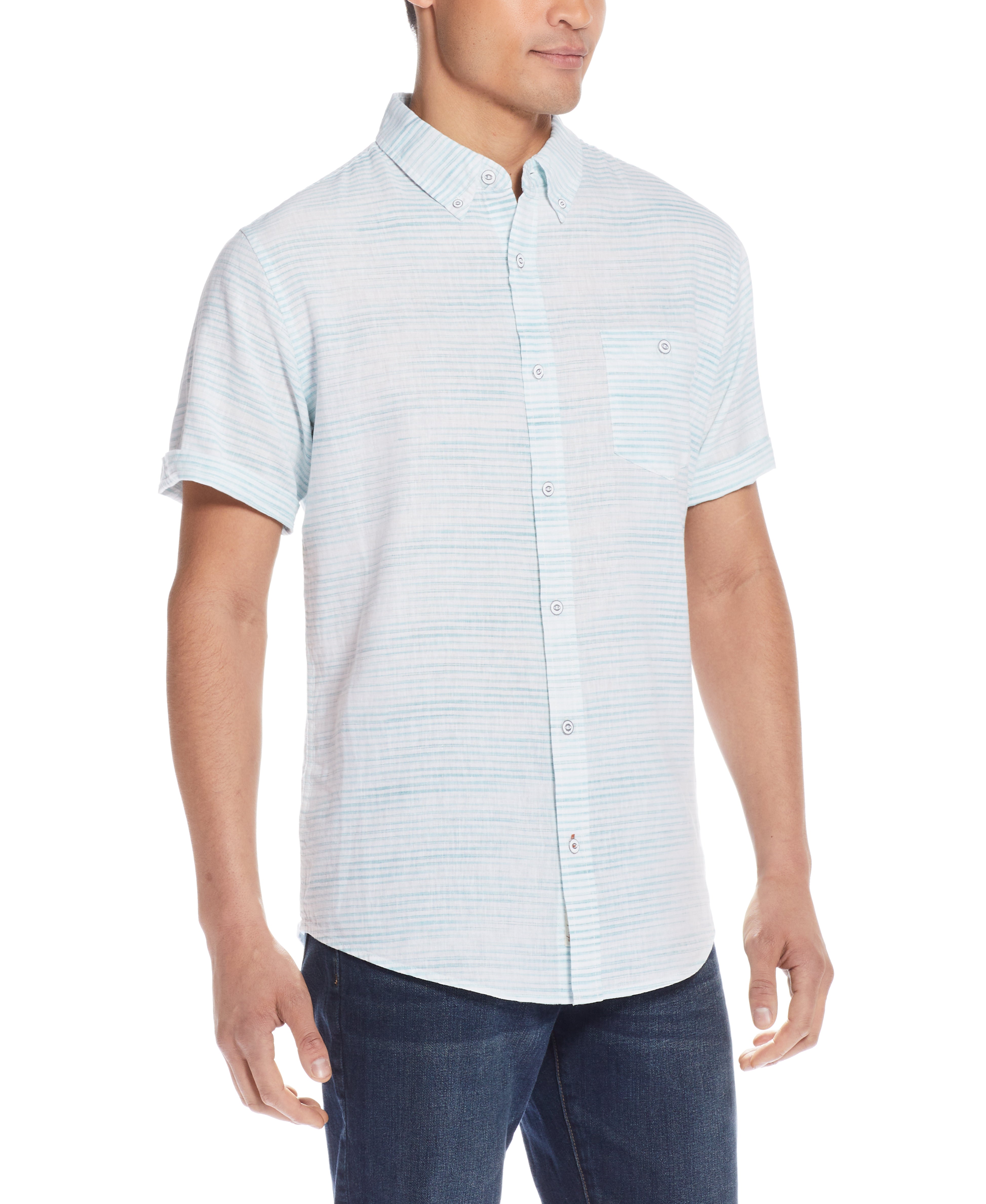 Stripe Linen Cotton Shirt In Blue Tropics
