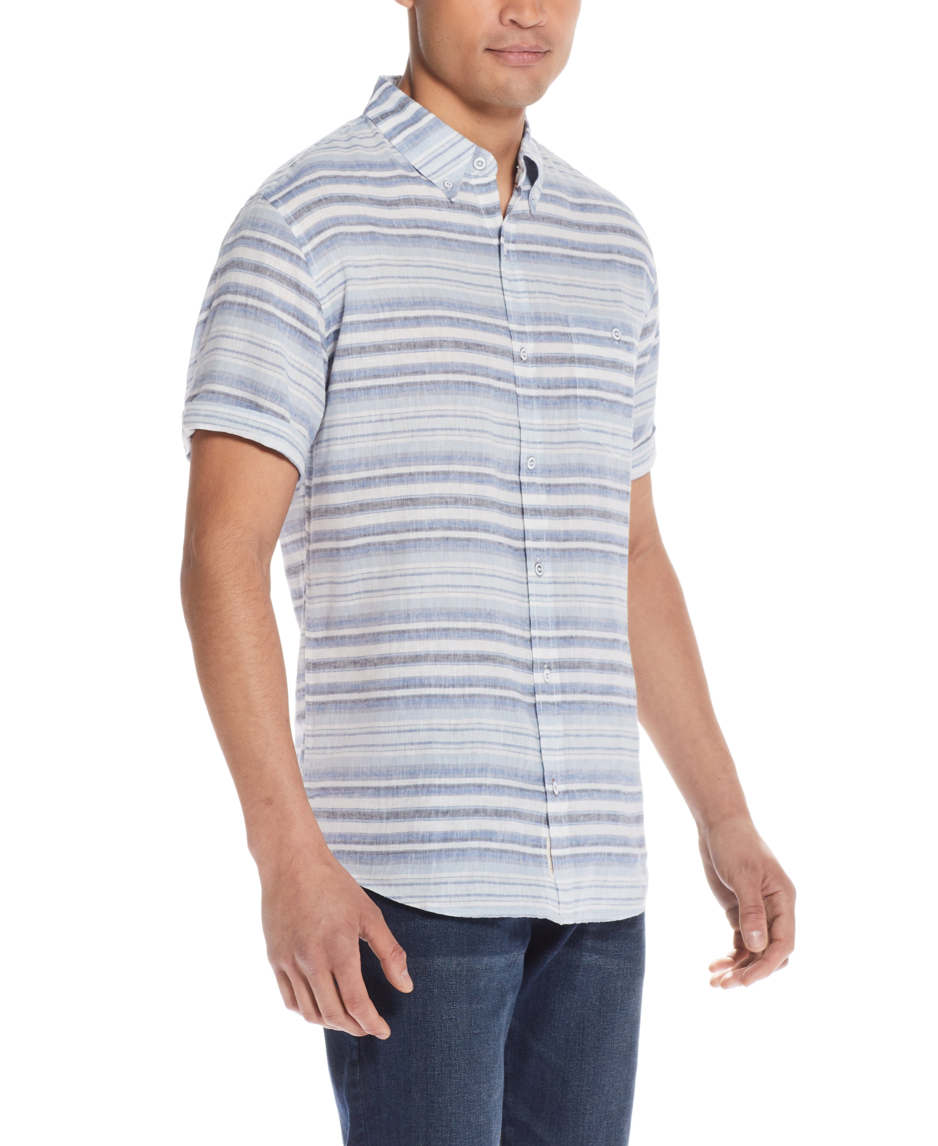 Stripe Linen Cotton Shirt in Riverside