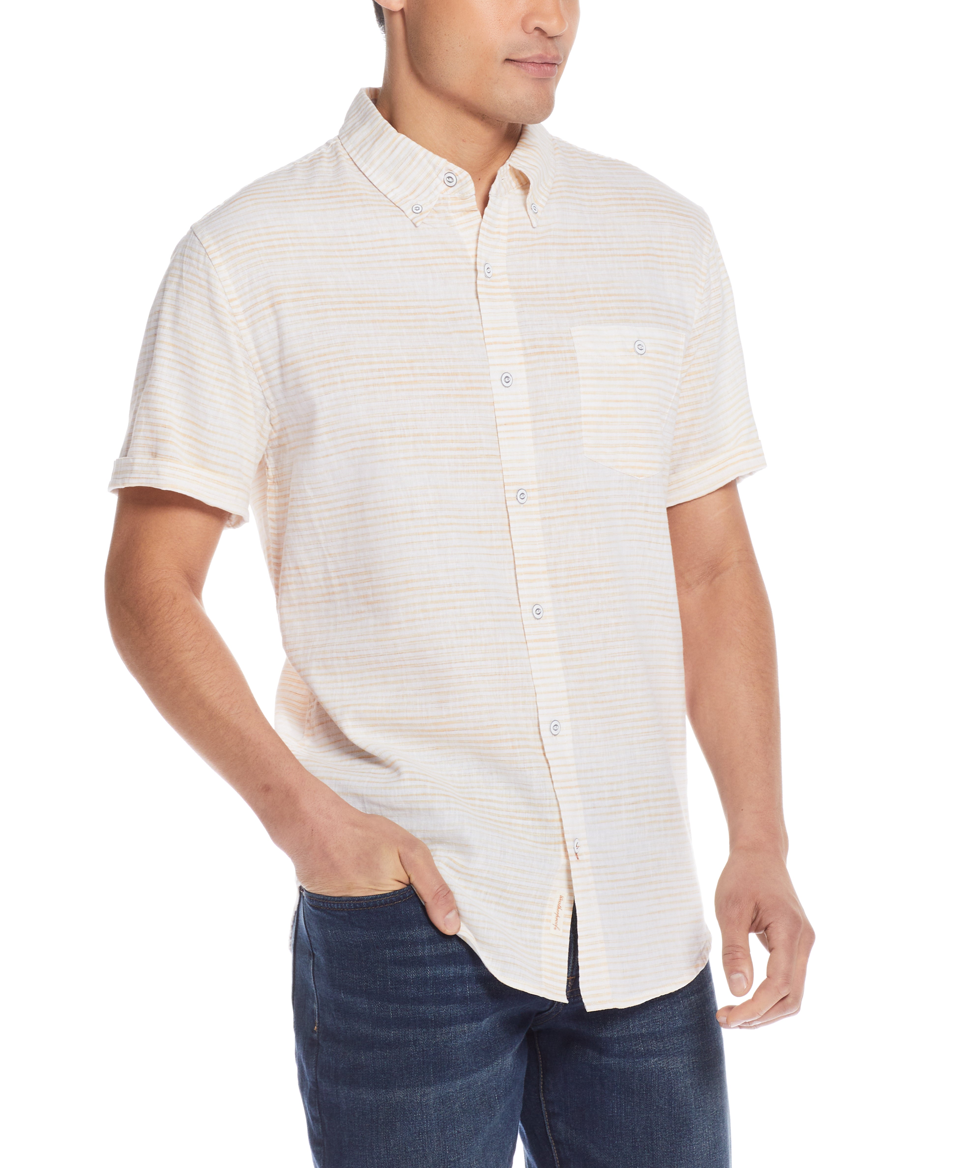 Stripe Linen Cotton Shirt In Sauterne