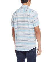 Stripe Linen Cotton Shirt In Soft Blue