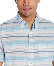 Stripe Linen Cotton Shirt In Soft Blue