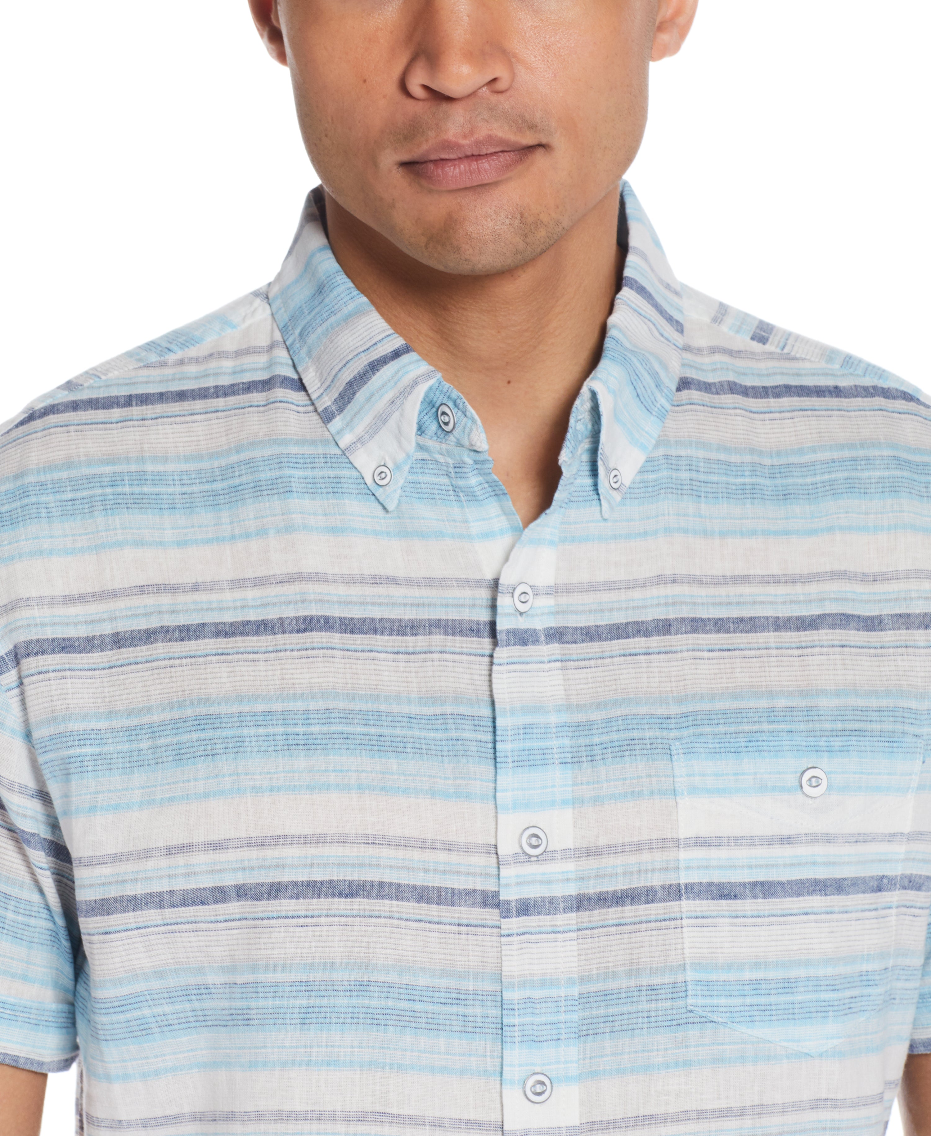 Stripe Linen Cotton Shirt in Soft Blue