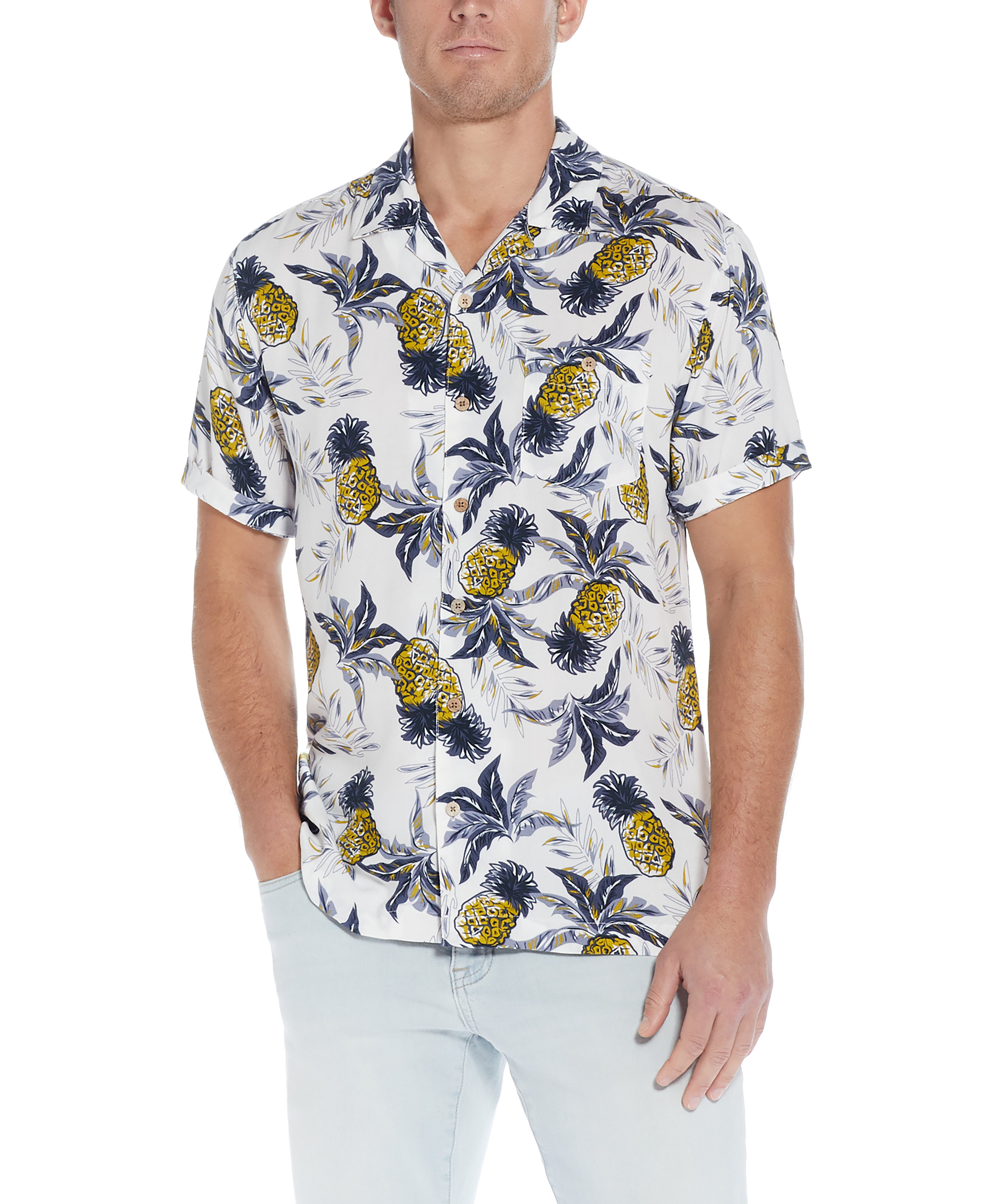 Short Sleeve  Rayon Printed Camp Shirt In Cloud