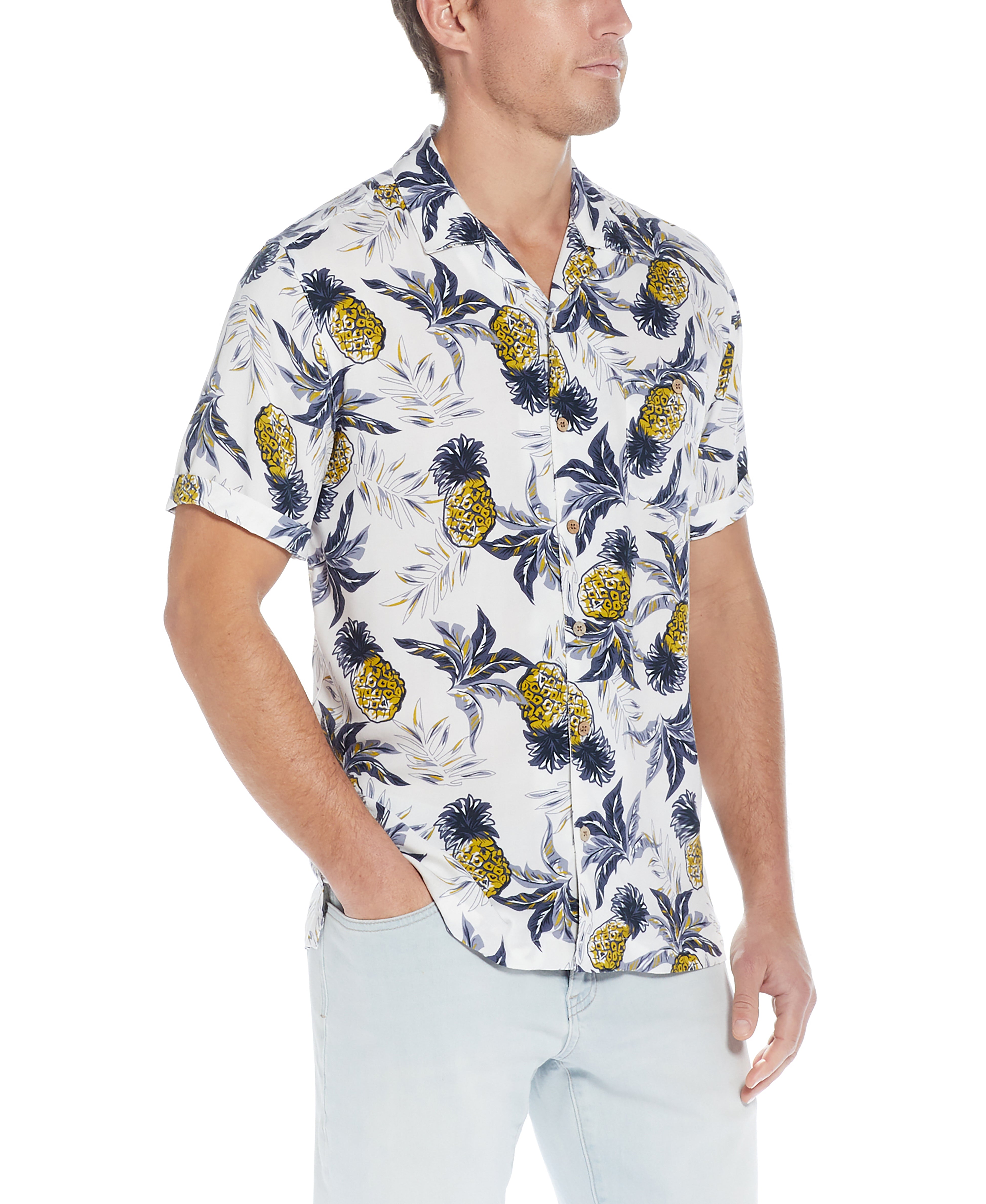 Short Sleeve  Rayon Printed Camp Shirt In Cloud