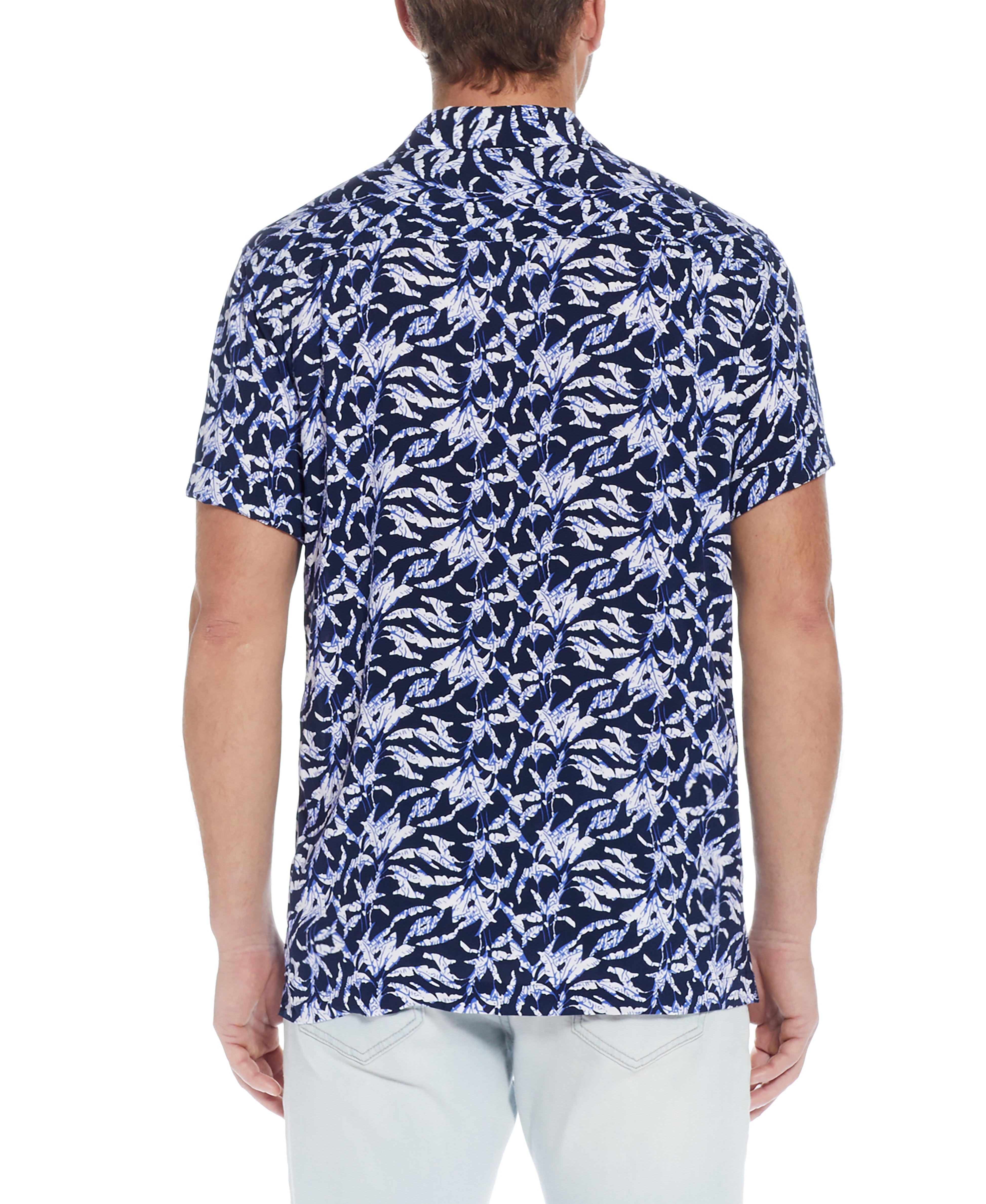 Short Sleeve Rayon Printed Camp Shirt In Sailor Blue