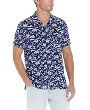 Short Sleeve Rayon Printed Camp Shirt In Sailor Blue