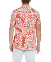 Short Sleeve Rayon Printed Camp Shirt In Orange