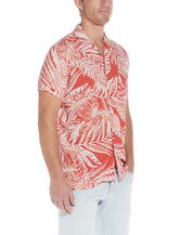 Short Sleeve Rayon Printed Camp Shirt In Orange