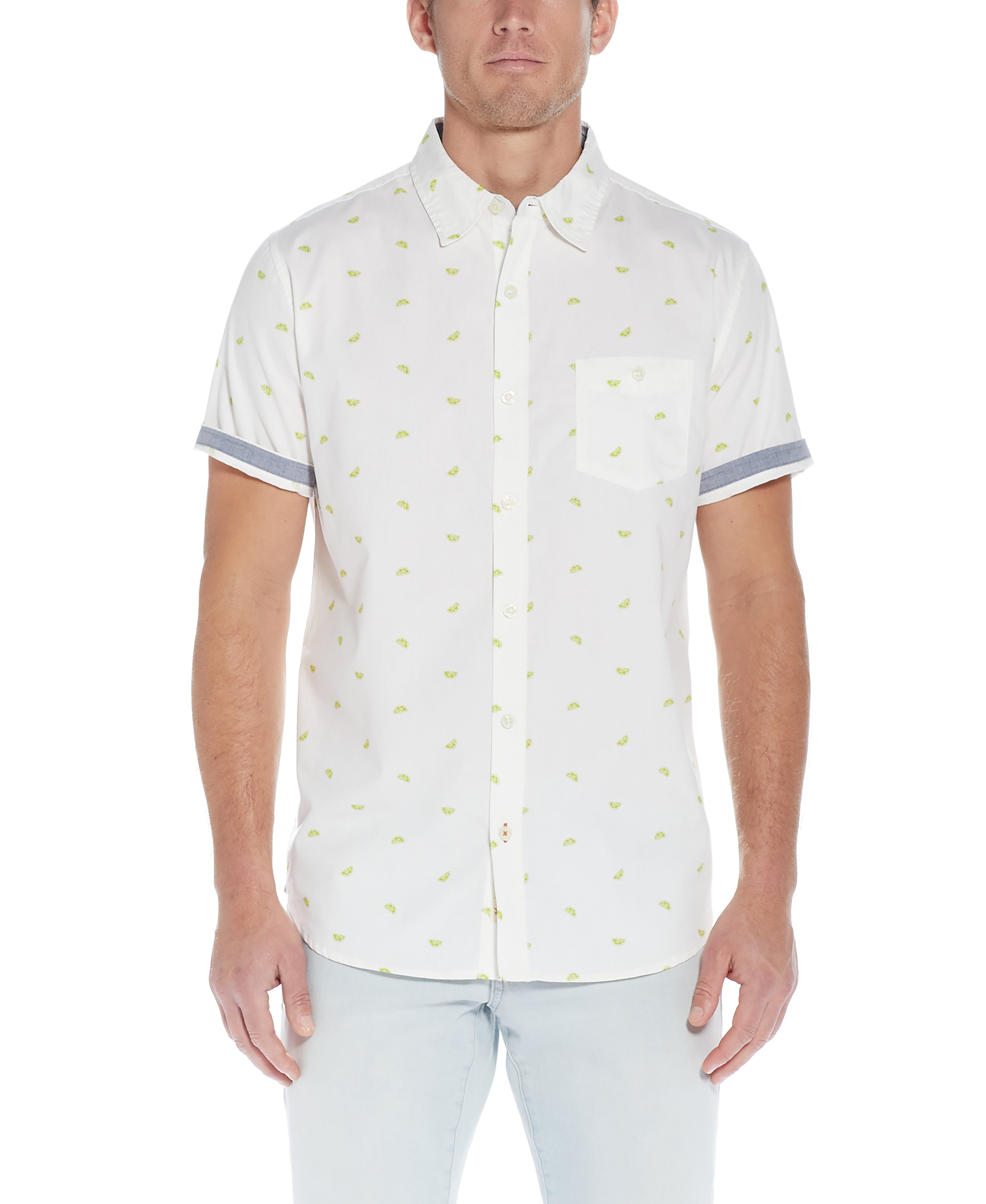 Poplin Lime Slice Printed Shirt In Arctic White