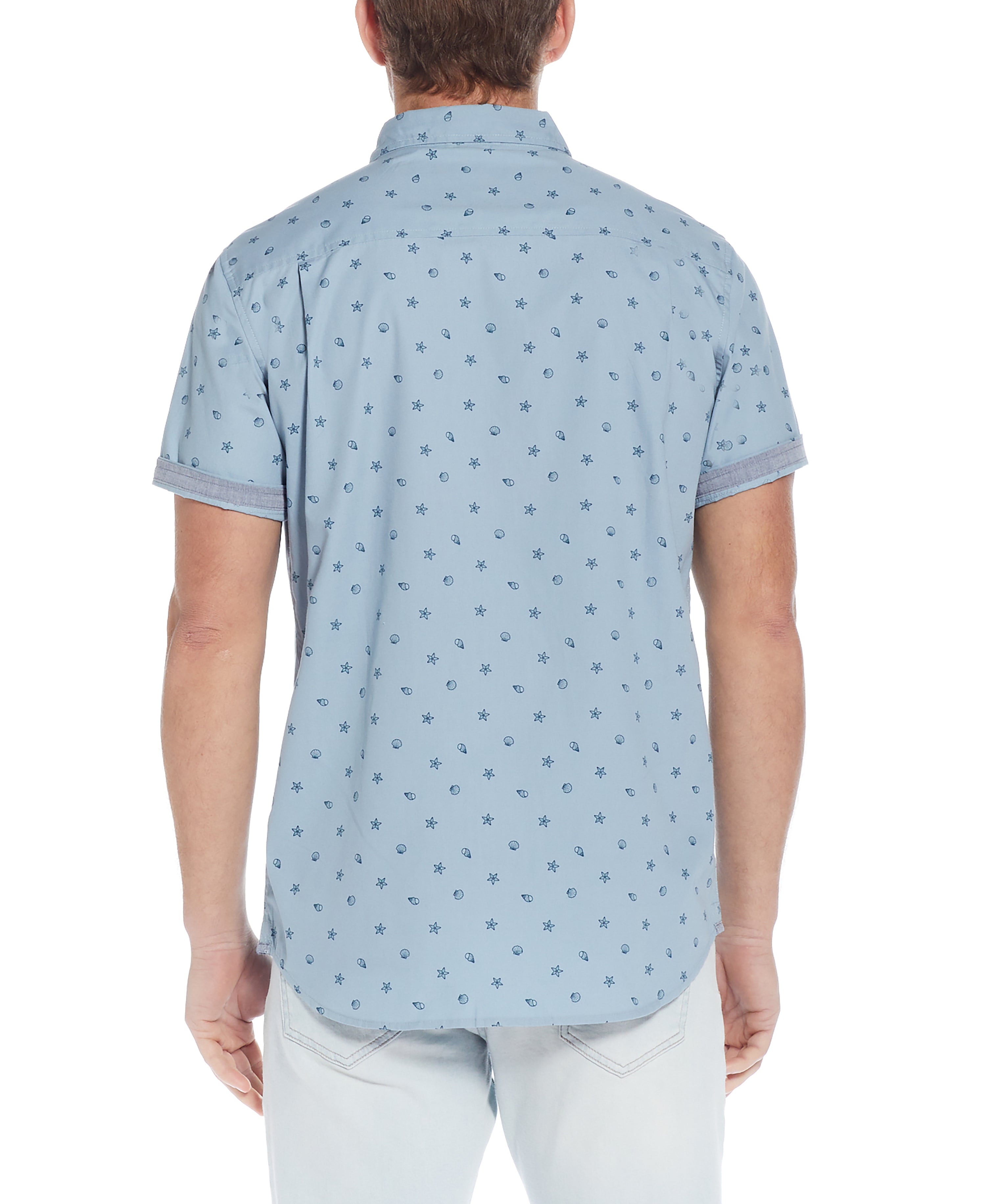 Poplin Seashell Printed Shirt in Dusty Blue