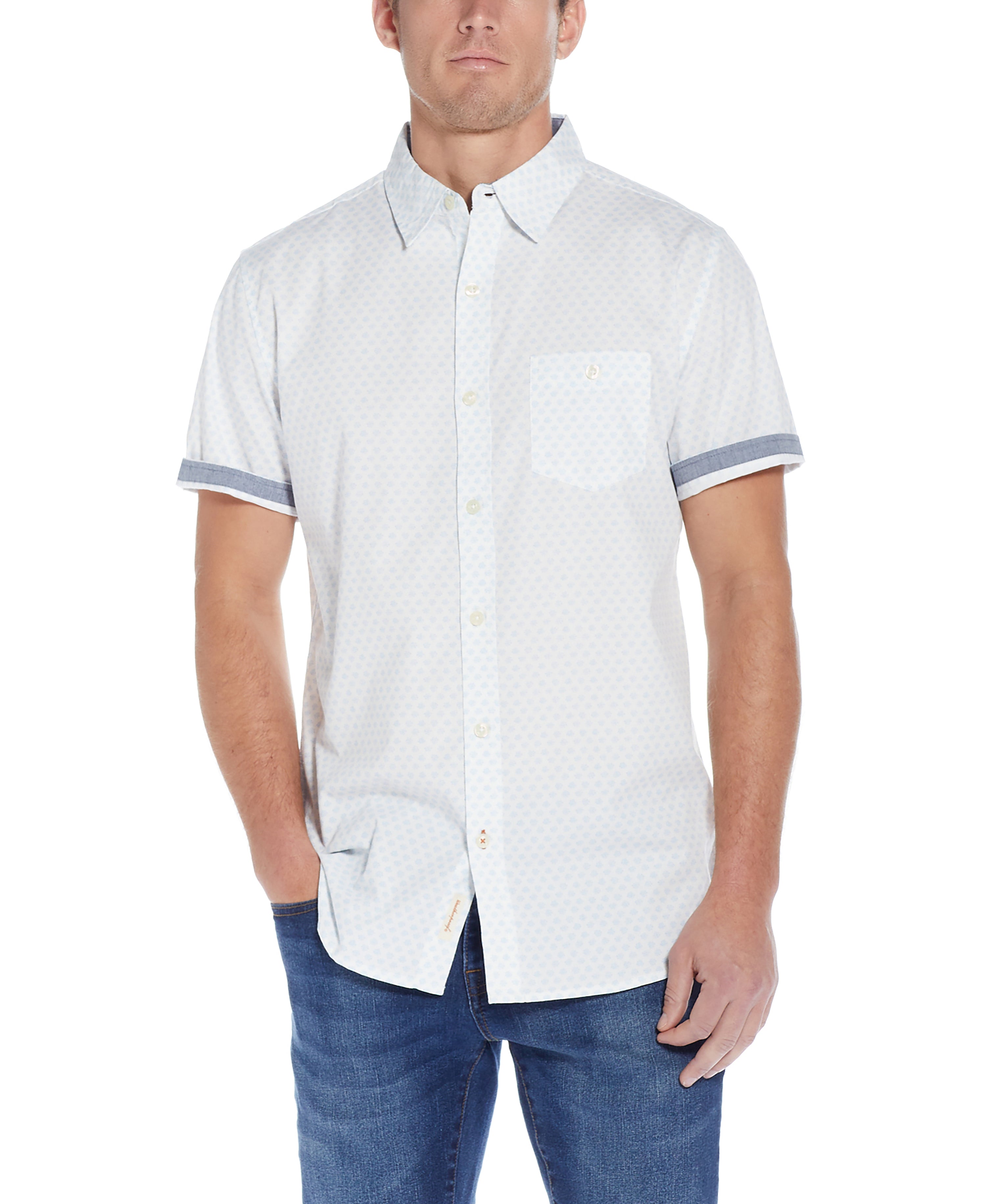Poplin Mini Dots Printed Shirt in Faded Denim