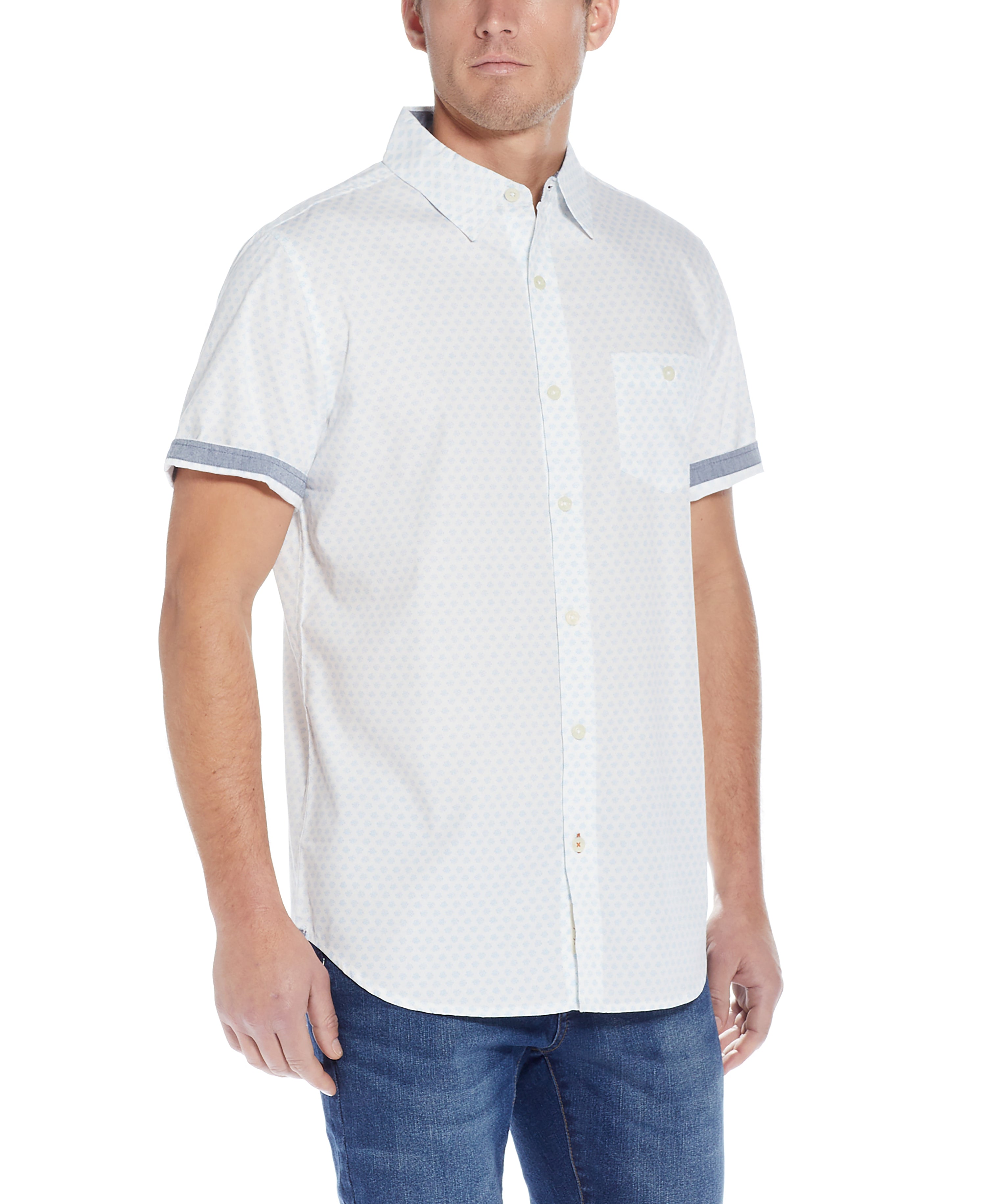 Poplin Mini Dots Printed Shirt in Faded Denim
