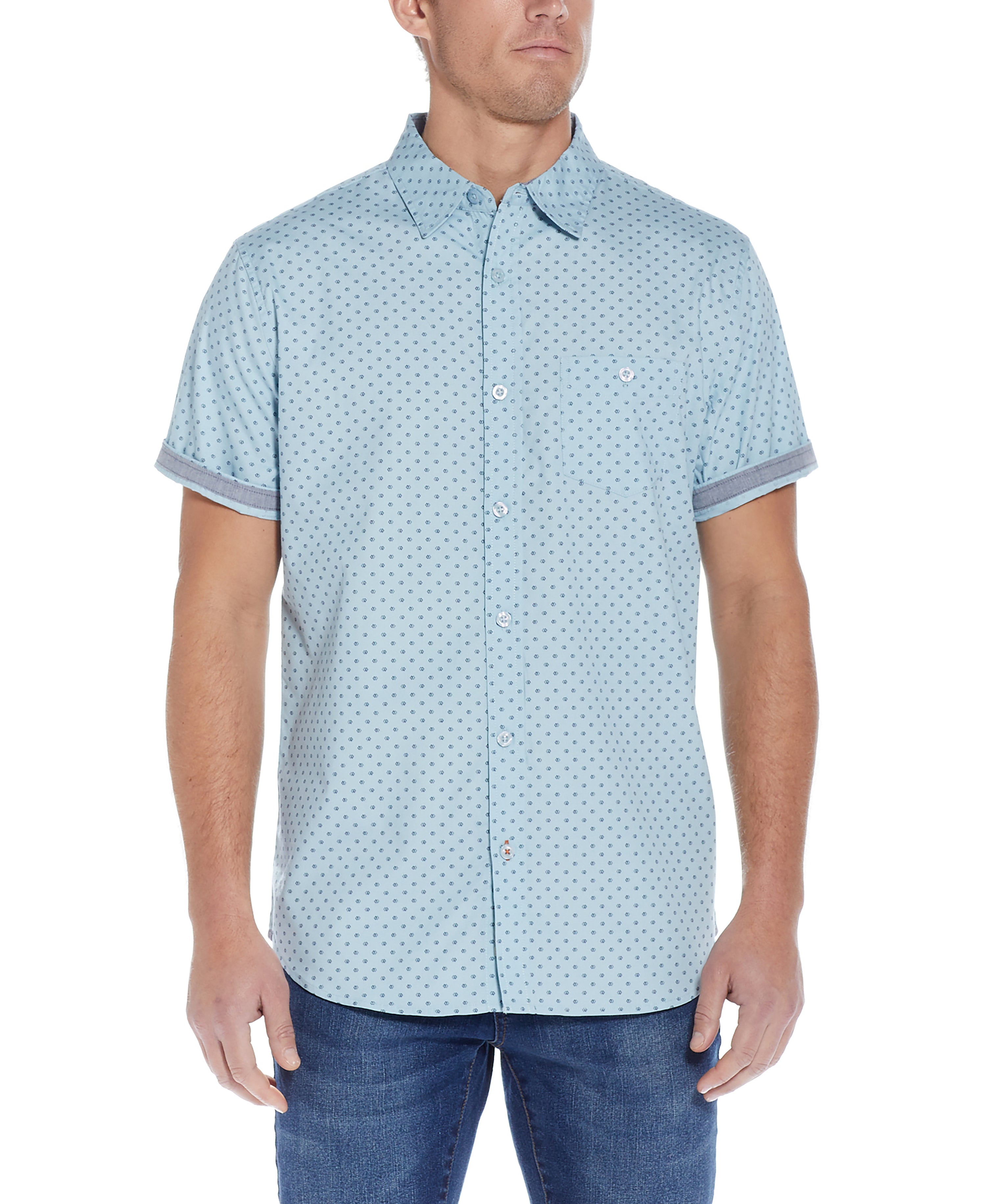Poplin Mini Boxes Printed Shirt in Light Blue Box