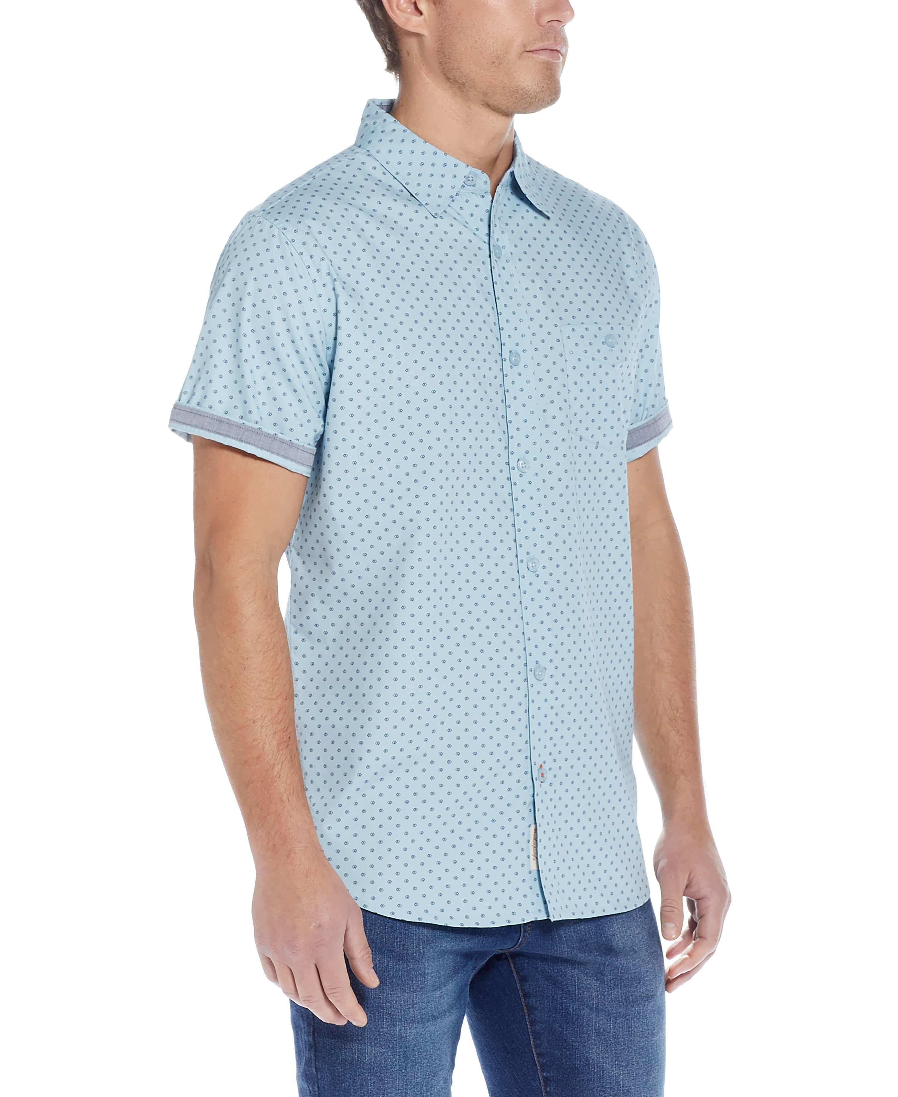 Poplin Mini Boxes Printed Shirt in Light Blue Box