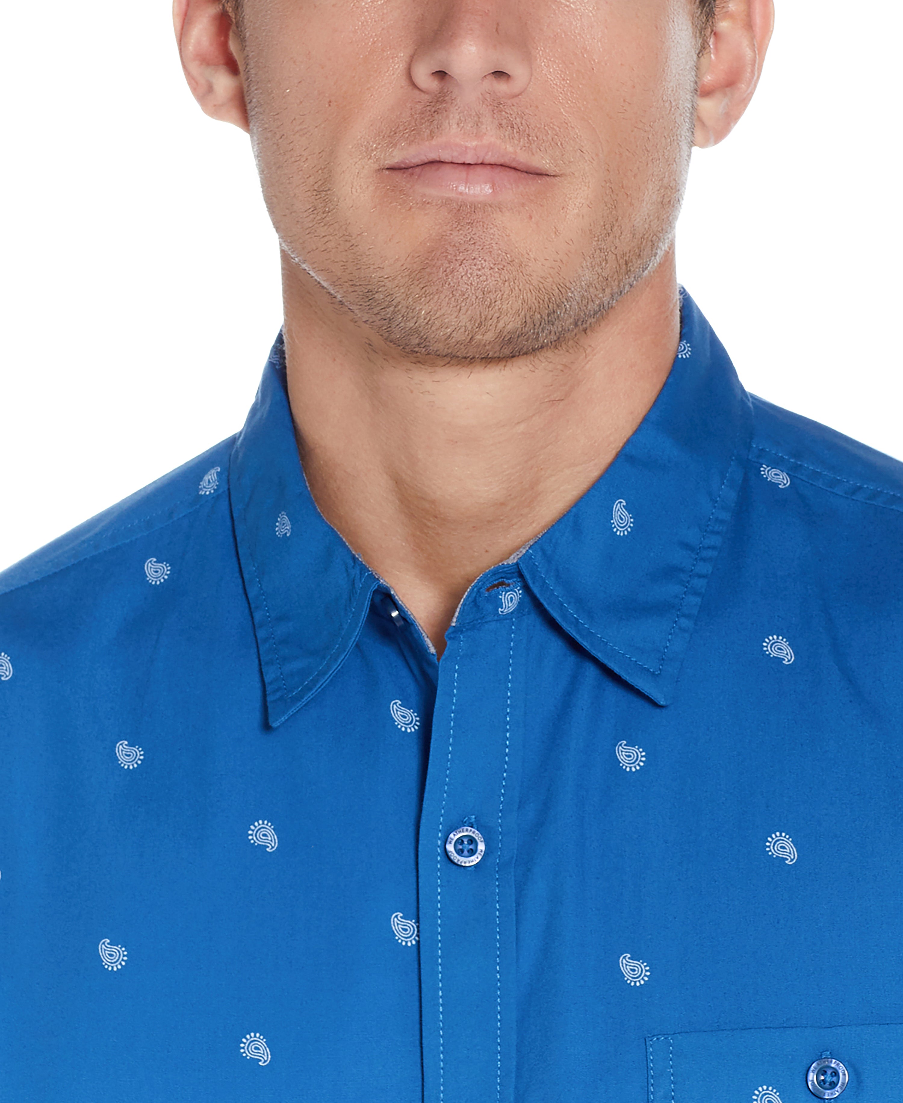 Poplin Small Paisley Printed Shirt in Federal Blue