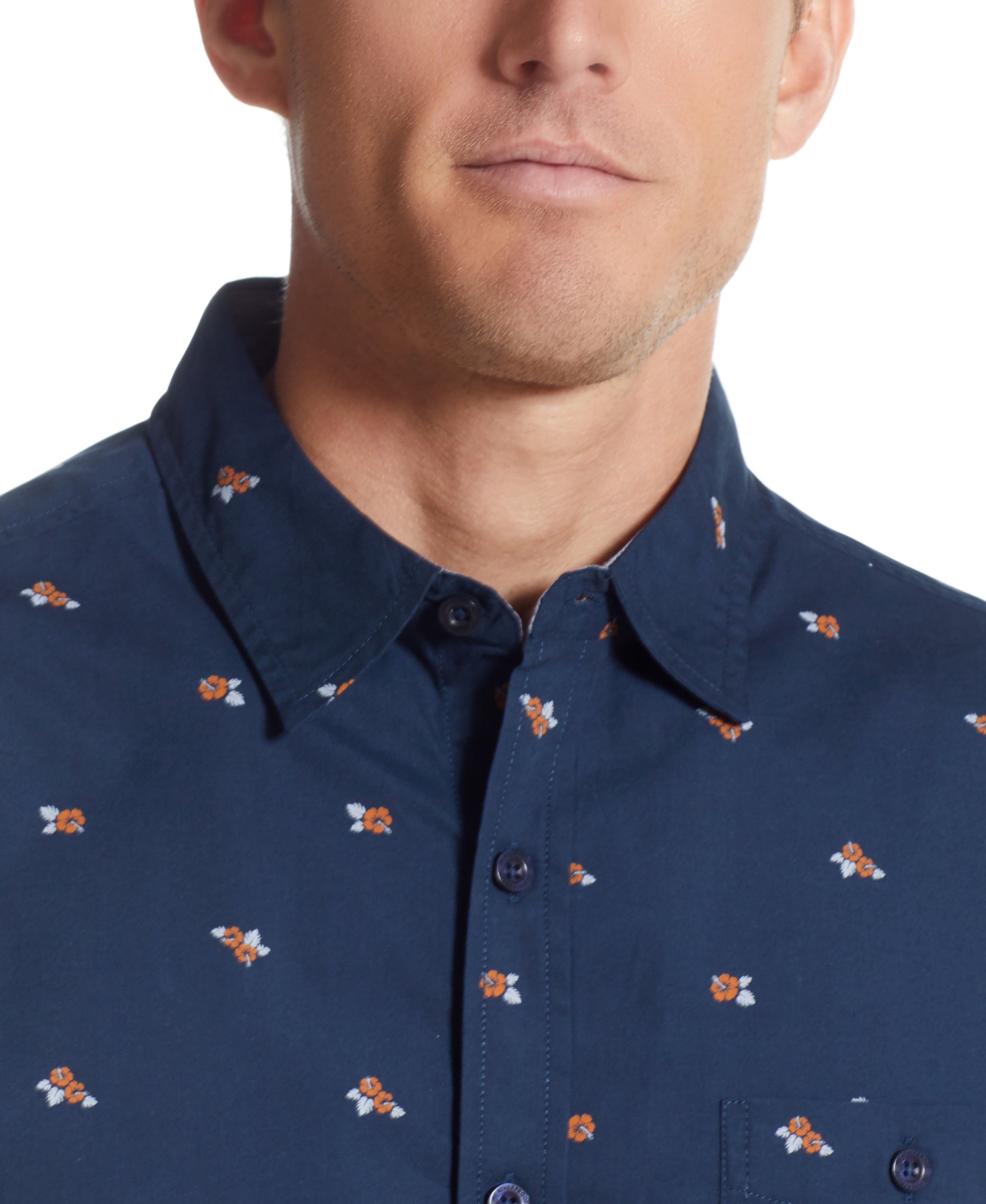 Poplin Hibiscus Printed Shirt in Dress Blue