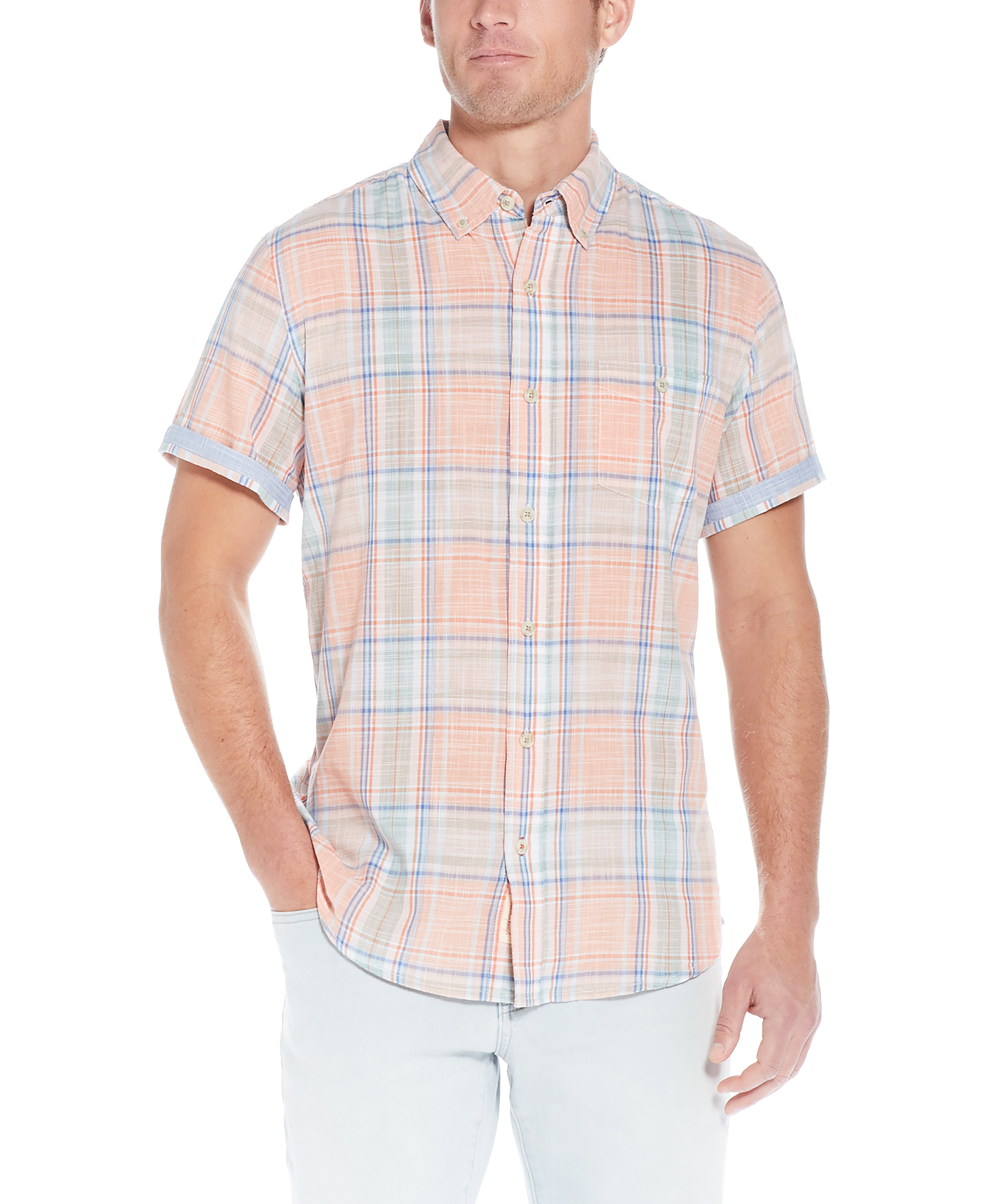 End On End Plaid Shirt In Peach