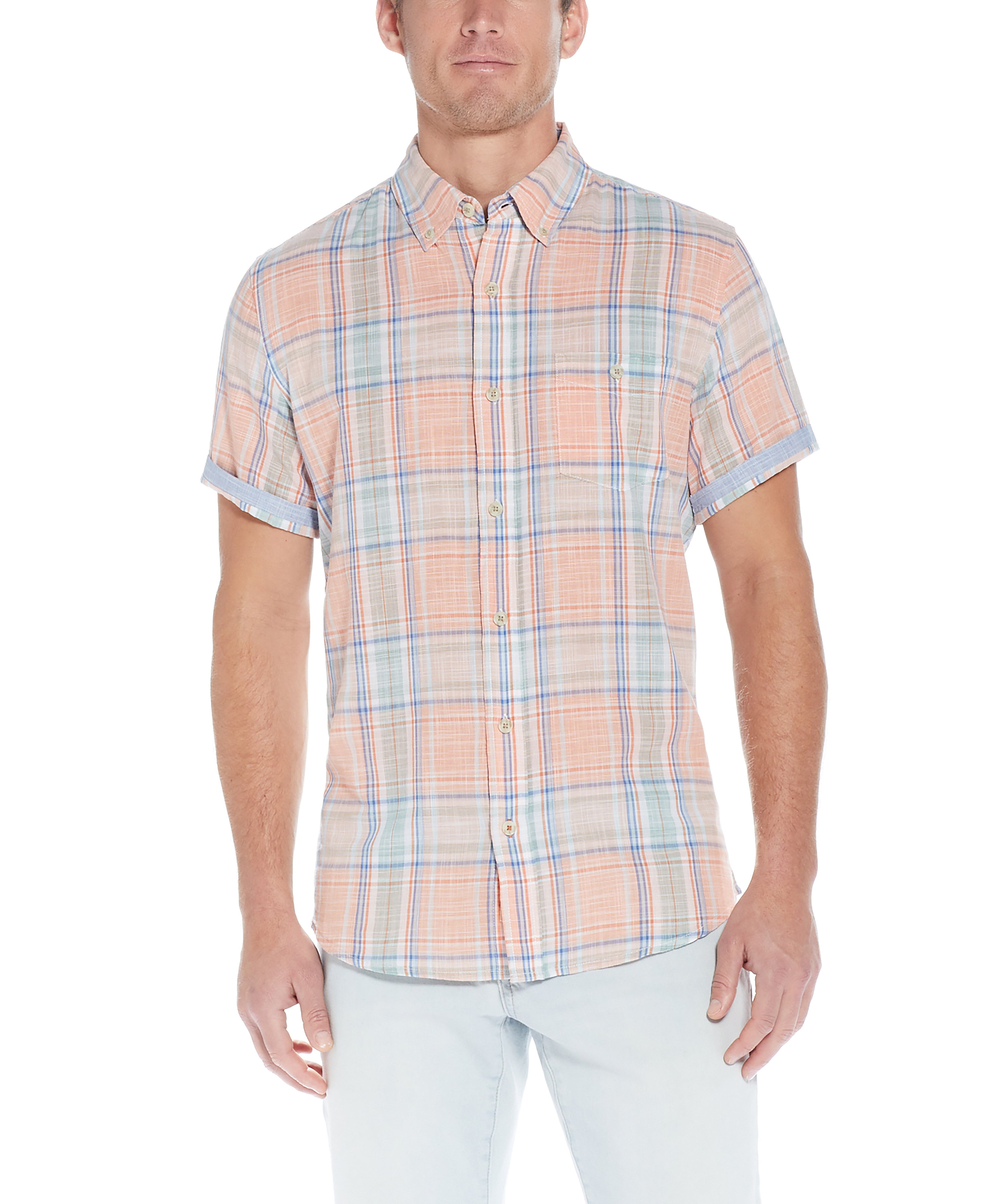 End On End Plaid Shirt In Peach