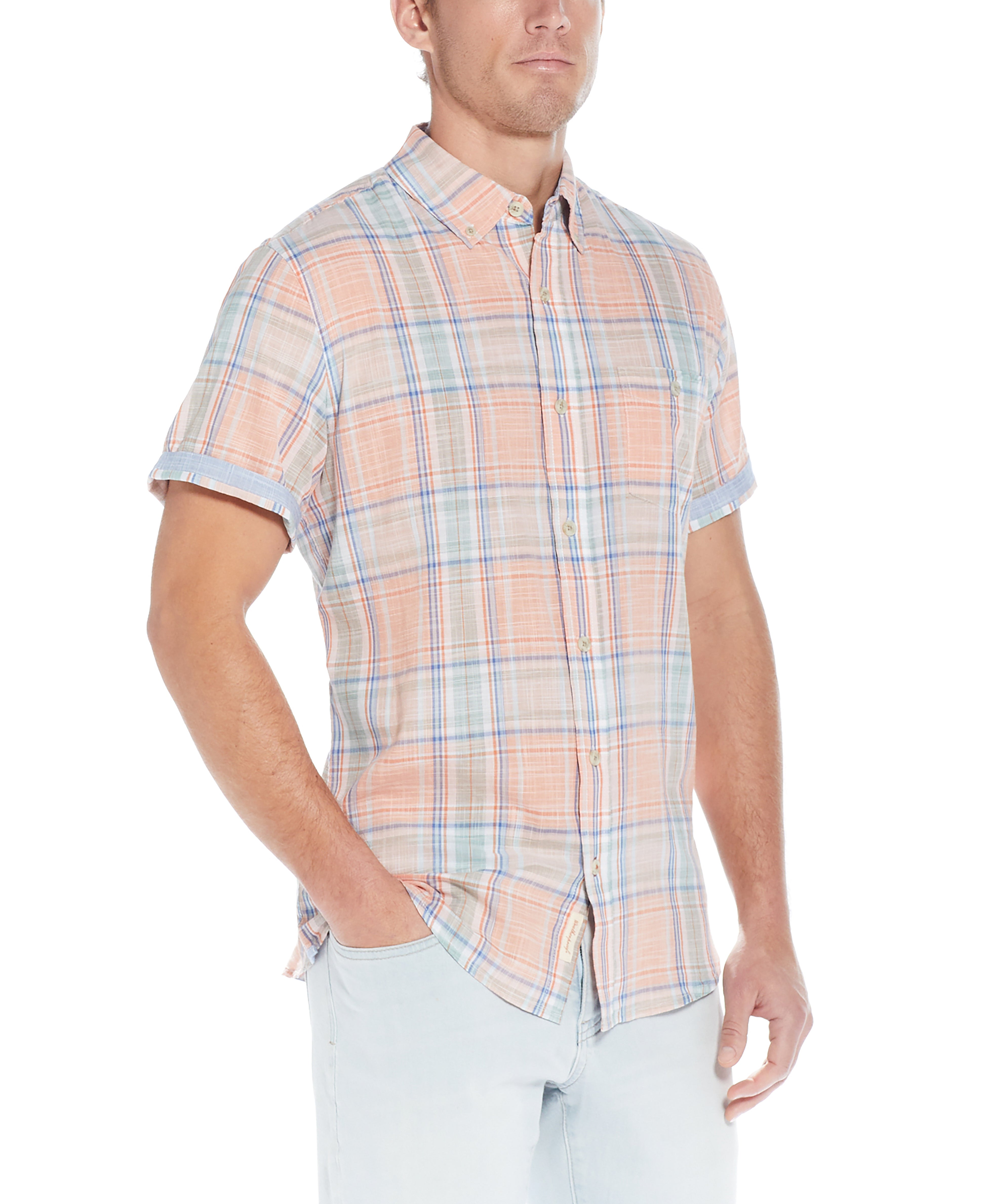 End On End Plaid Shirt In Peach
