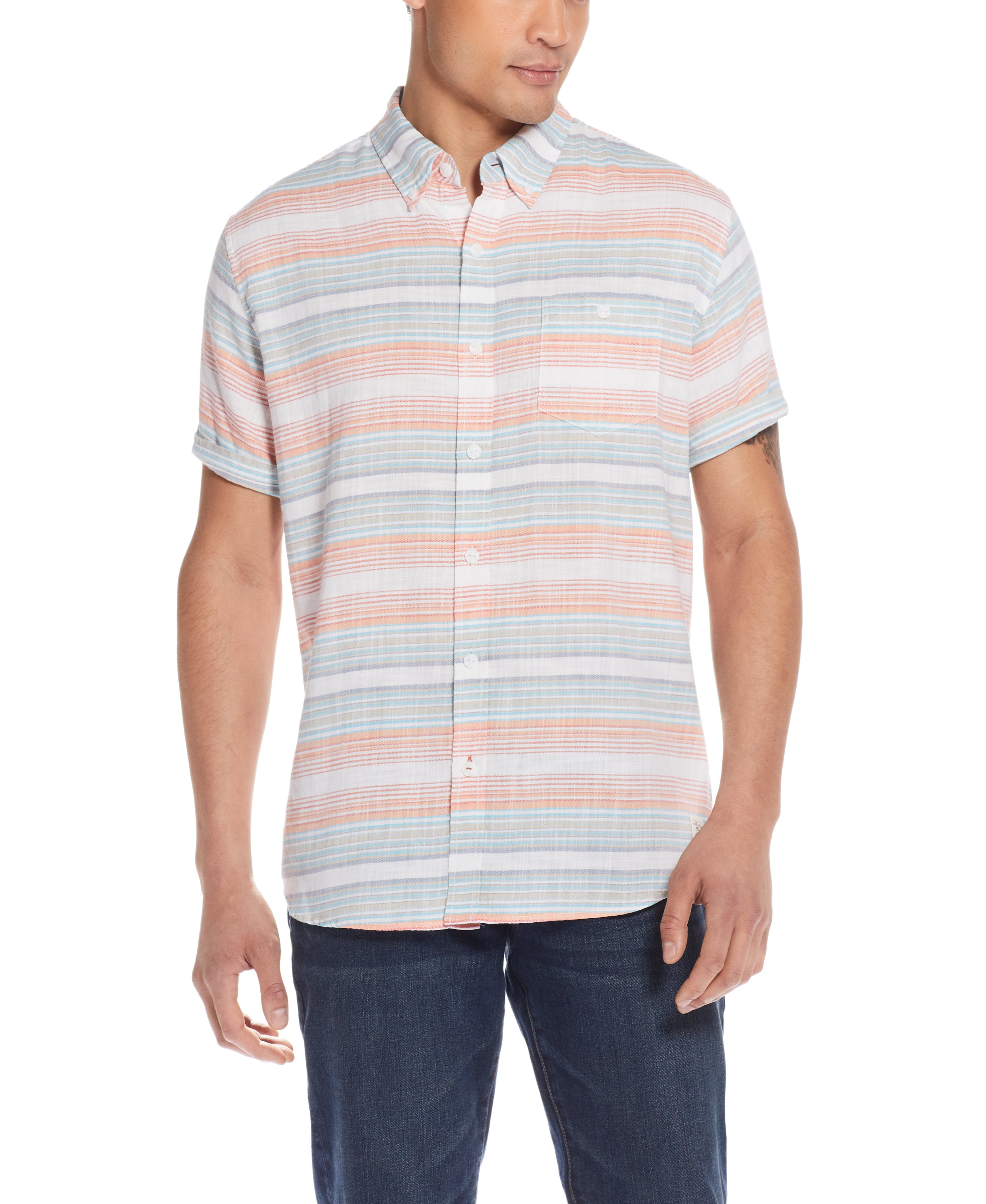 Stripe Country Twill Shirt in Papaya