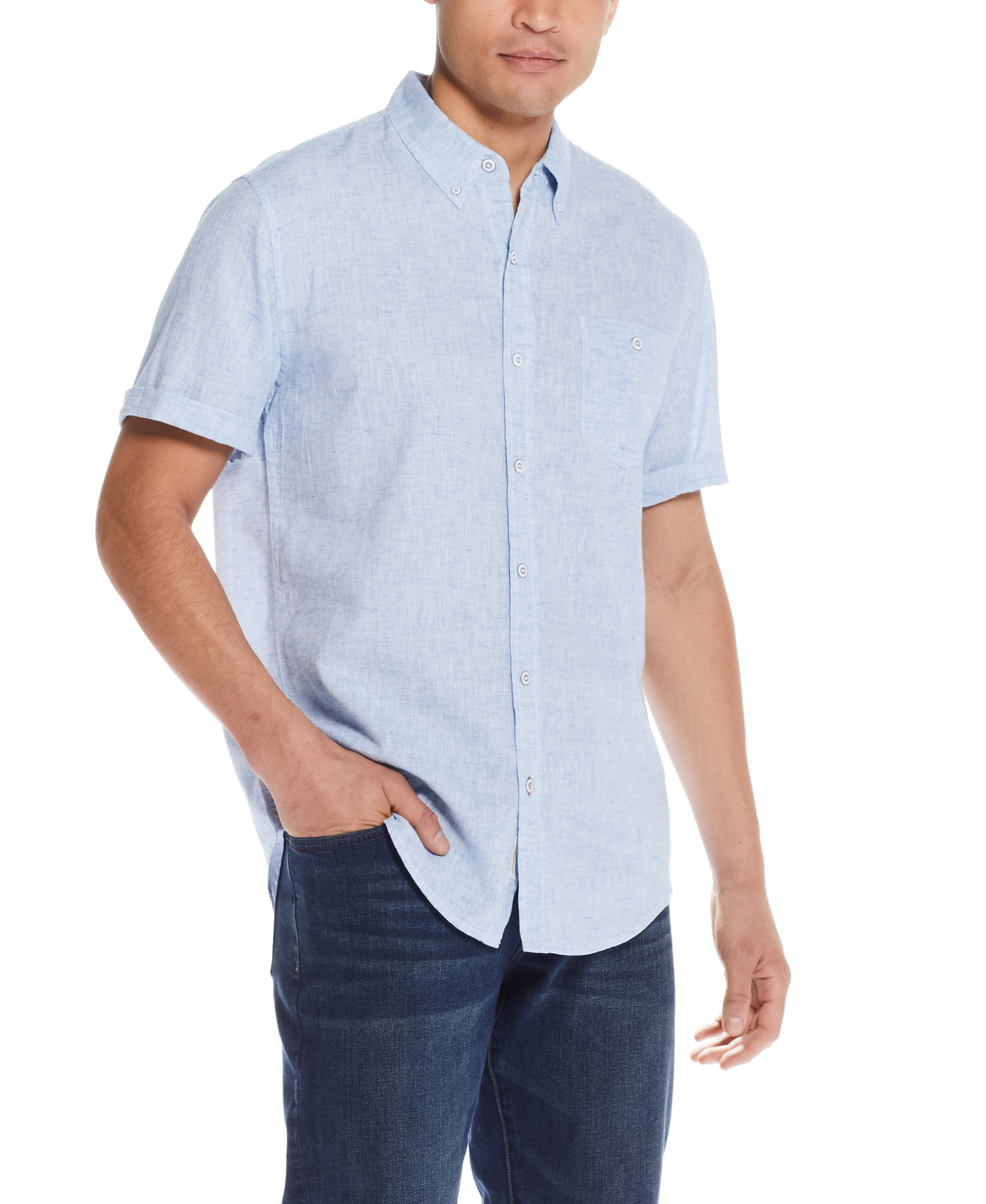 Solid Linen Cotton Shirt in Cendre Blue