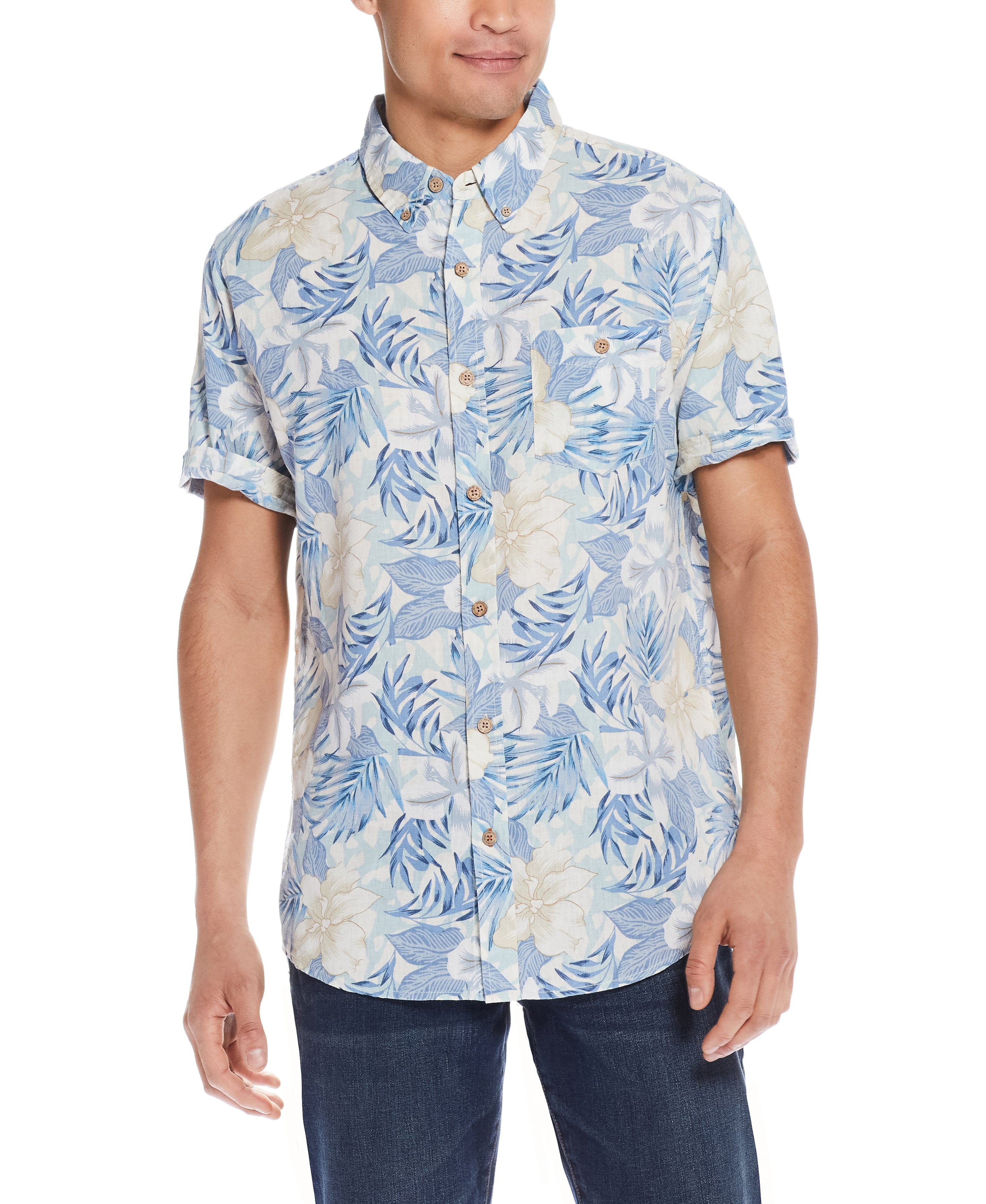 Floral Printed Shirt in Dusty Blue