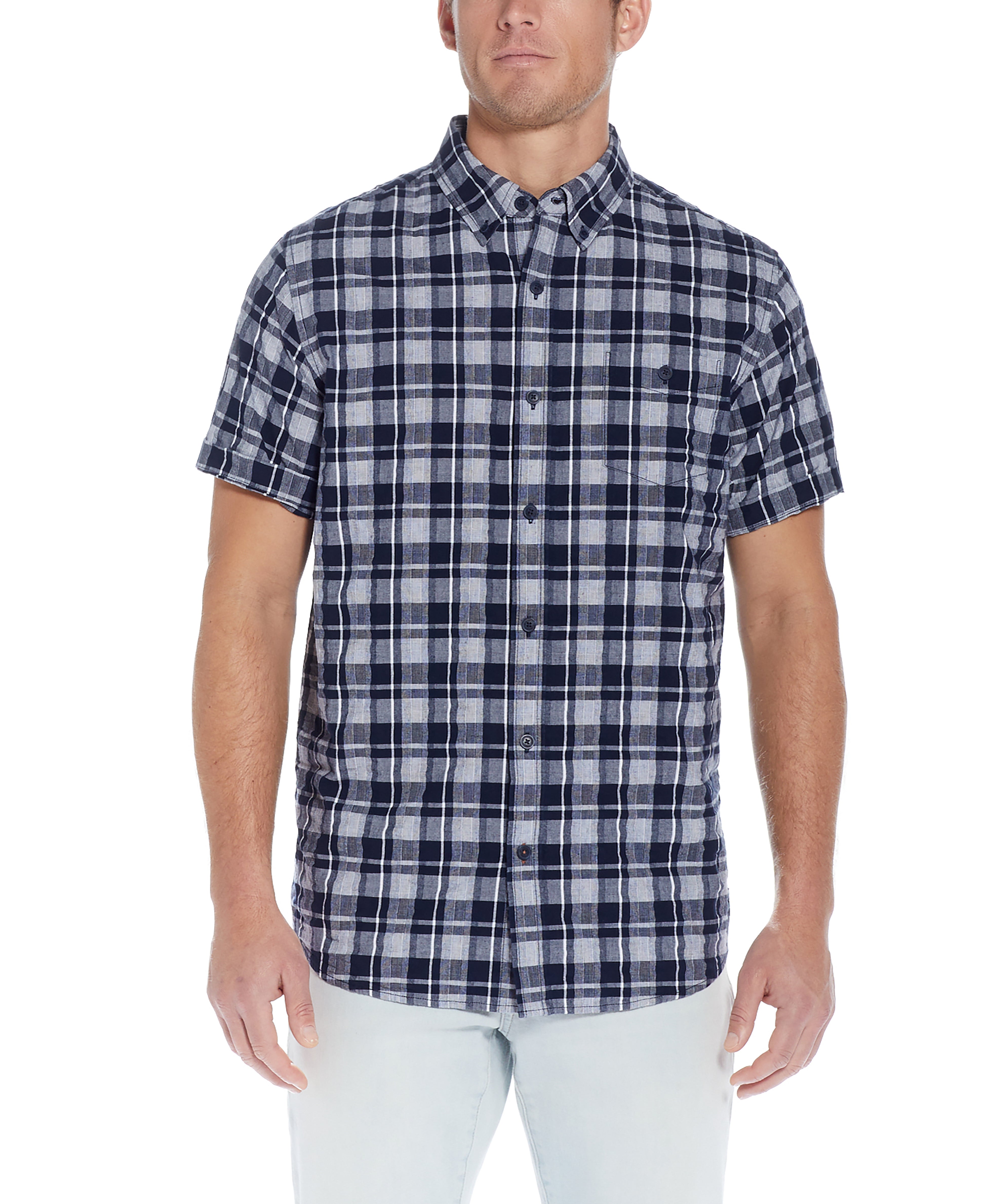 Plaid Seersucker Shirt in Shadow - Summer Comfort | Weatherproof