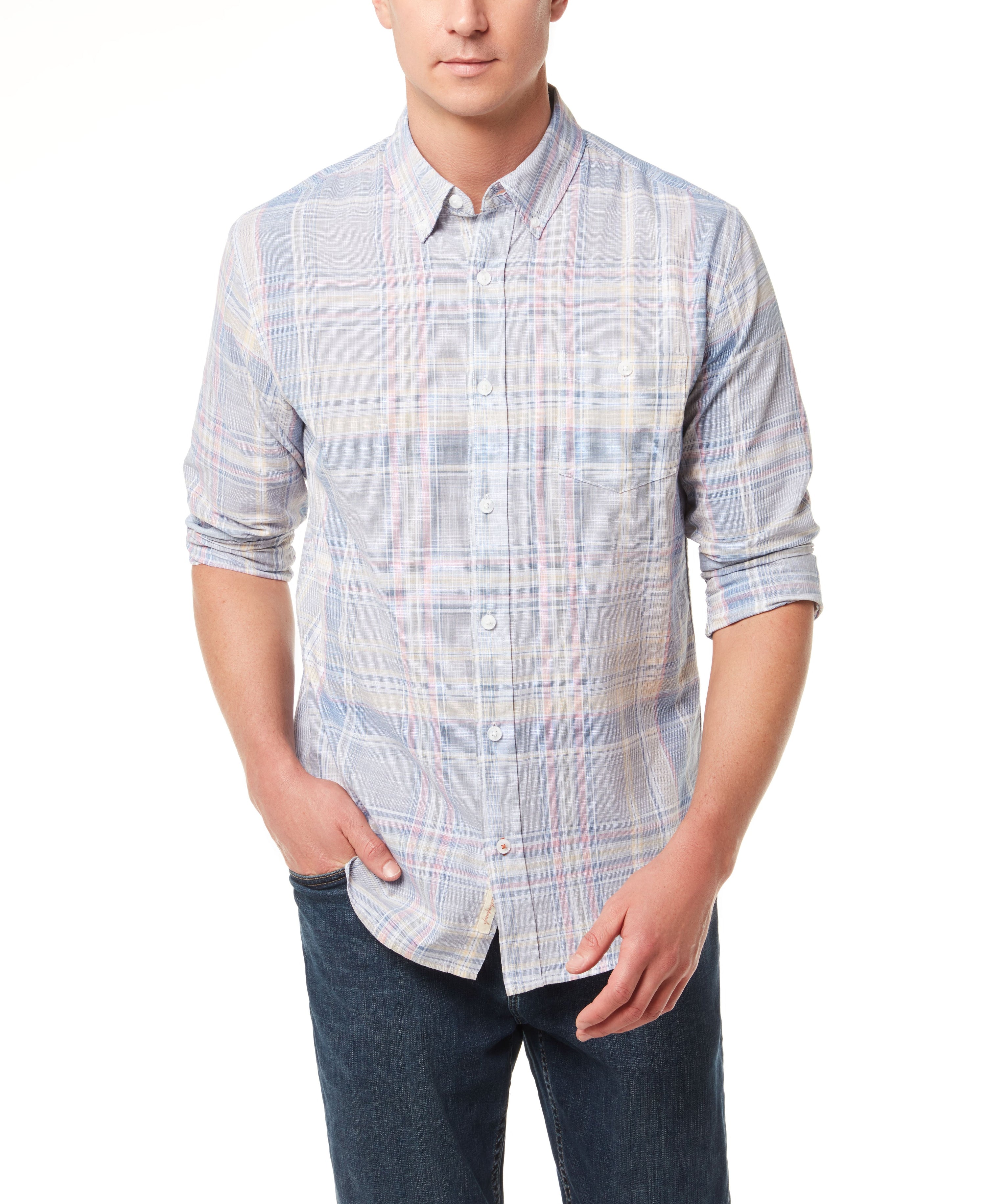 End on End Plaid Shirt in Blue Mirage