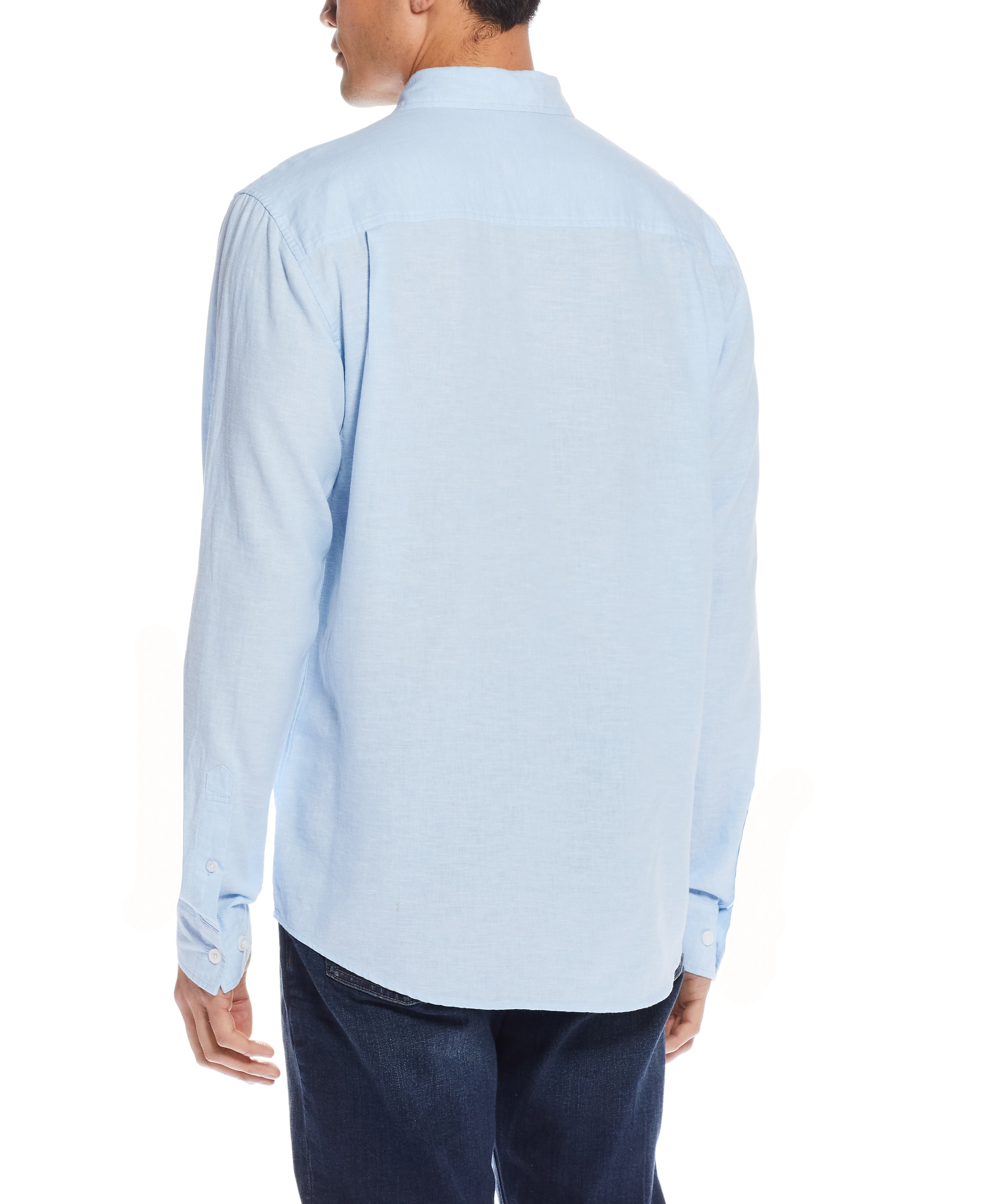 Long Sleeve Linen Cotton Shirt In Cerulean