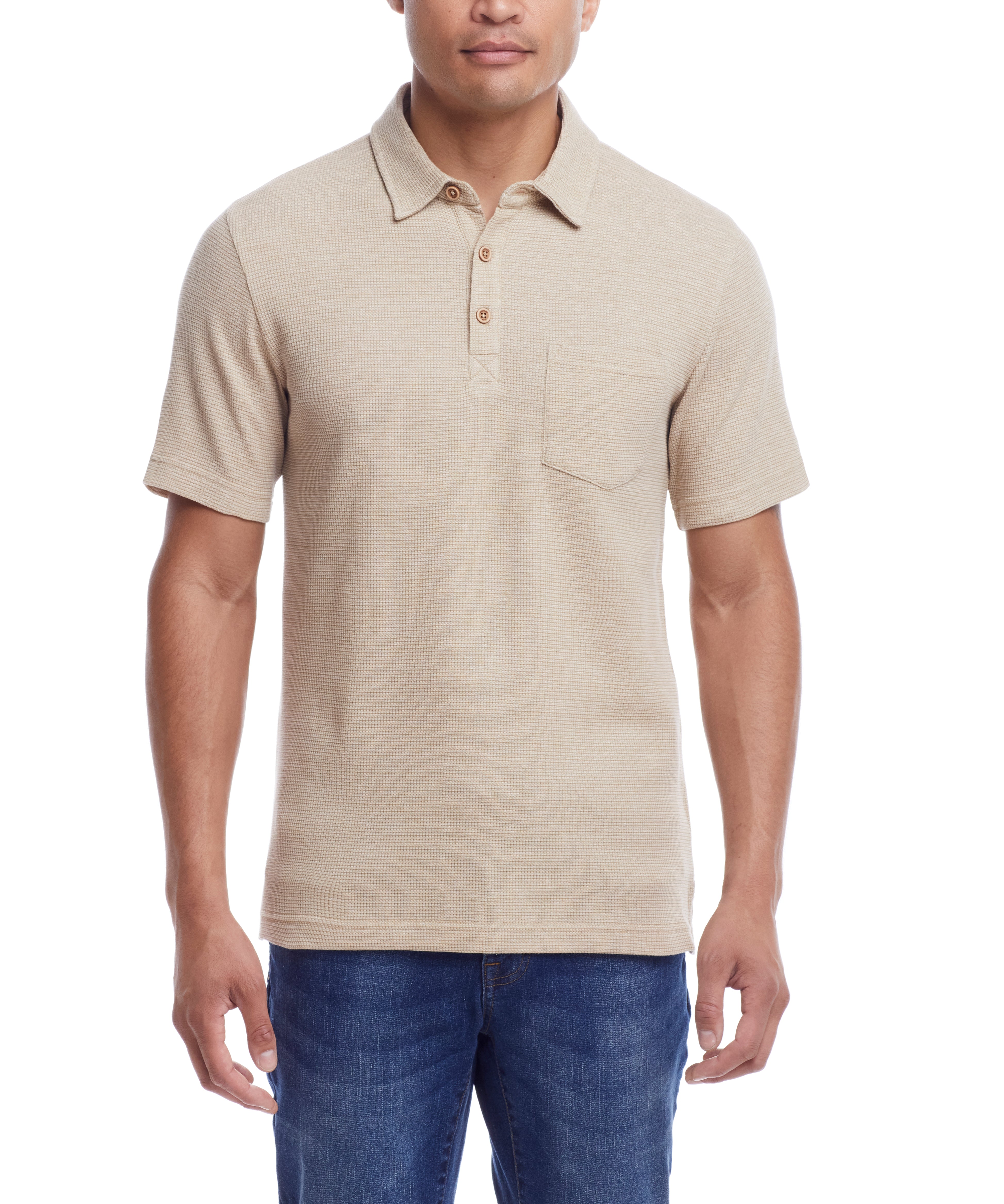 Waffle Polo In Antique White featuring a classic fit and vintage signature buttons.