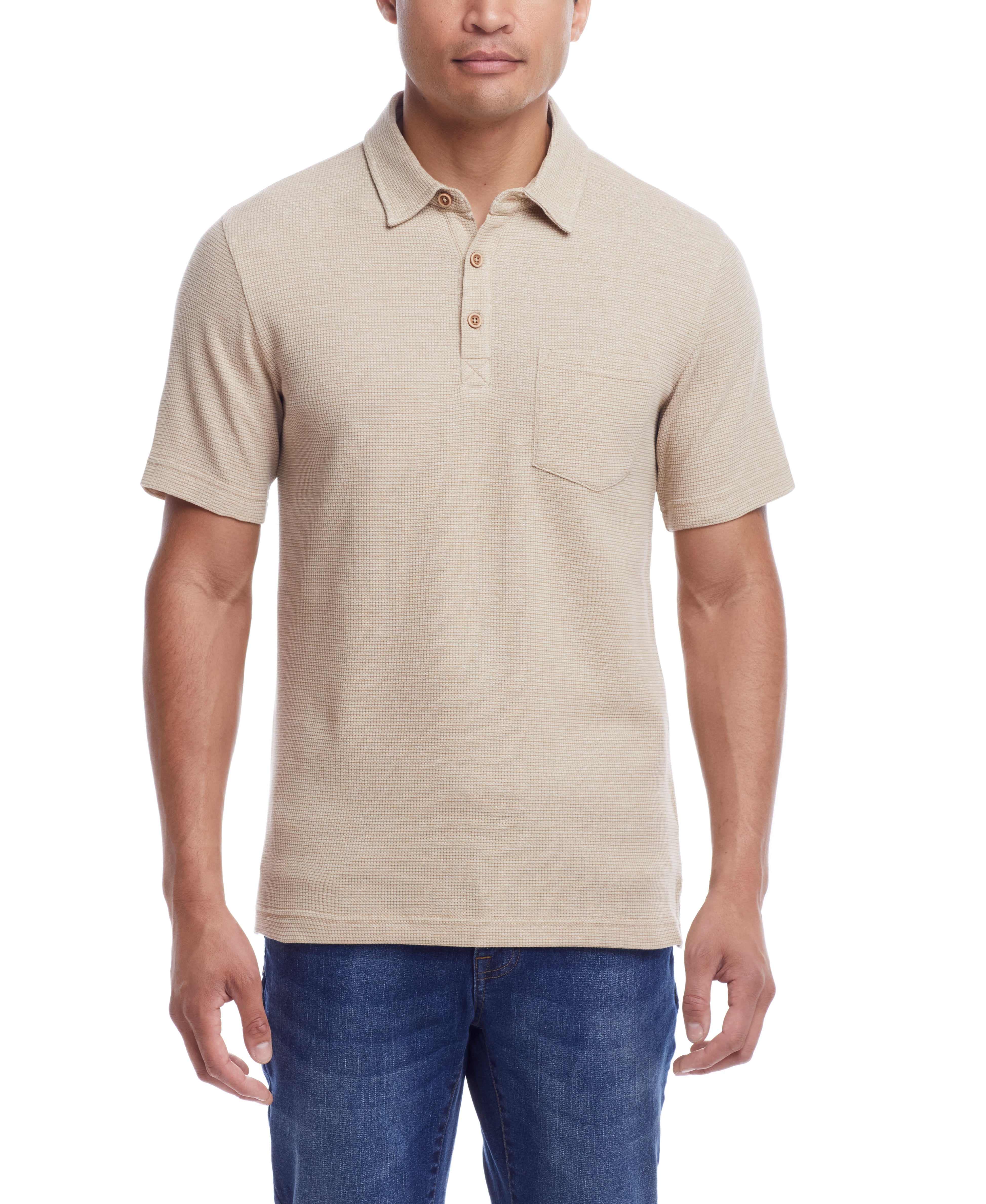 Waffle Polo In Antique White featuring a classic fit and vintage signature buttons.
