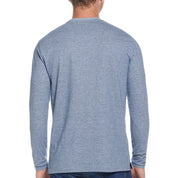 Long Sleeve Sueded Microstripe  Henley In Lt Blue
