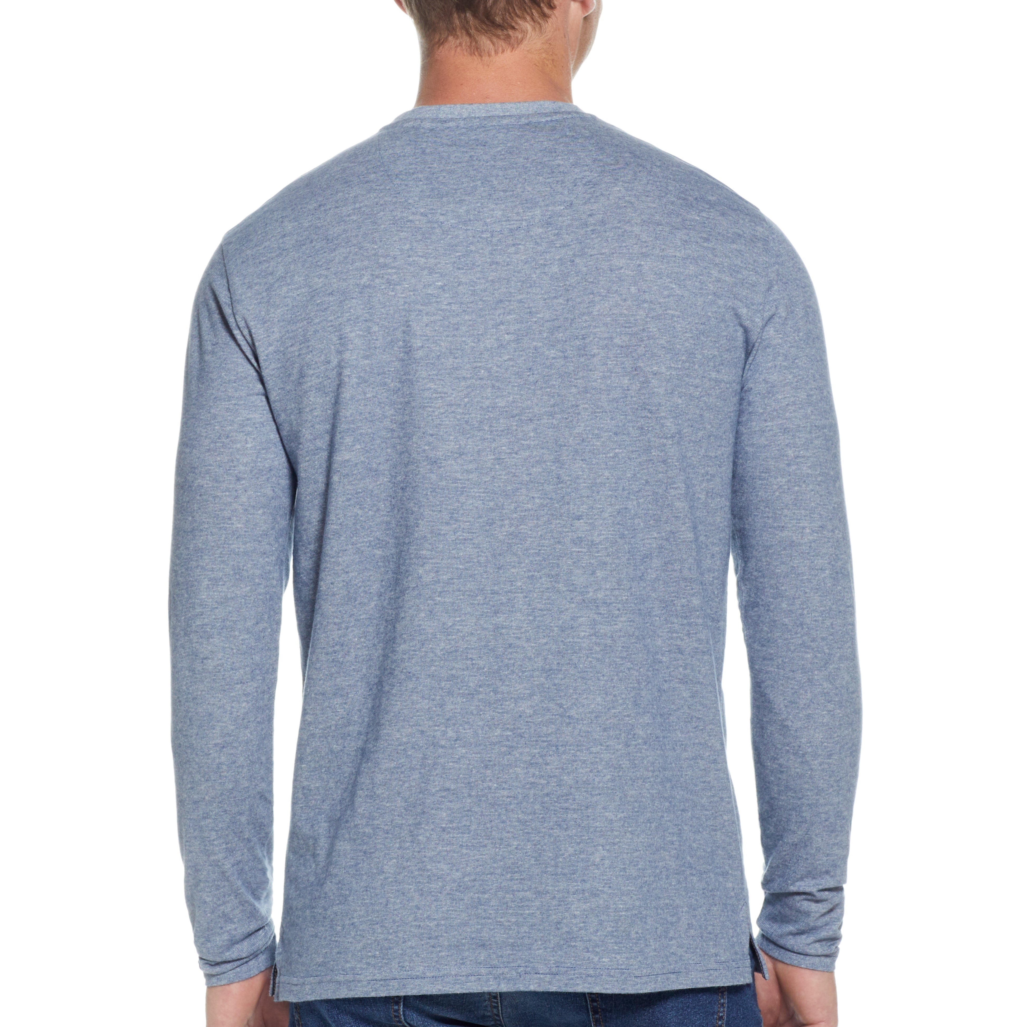 Long Sleeve Sueded Microstripe  Henley In Lt Blue