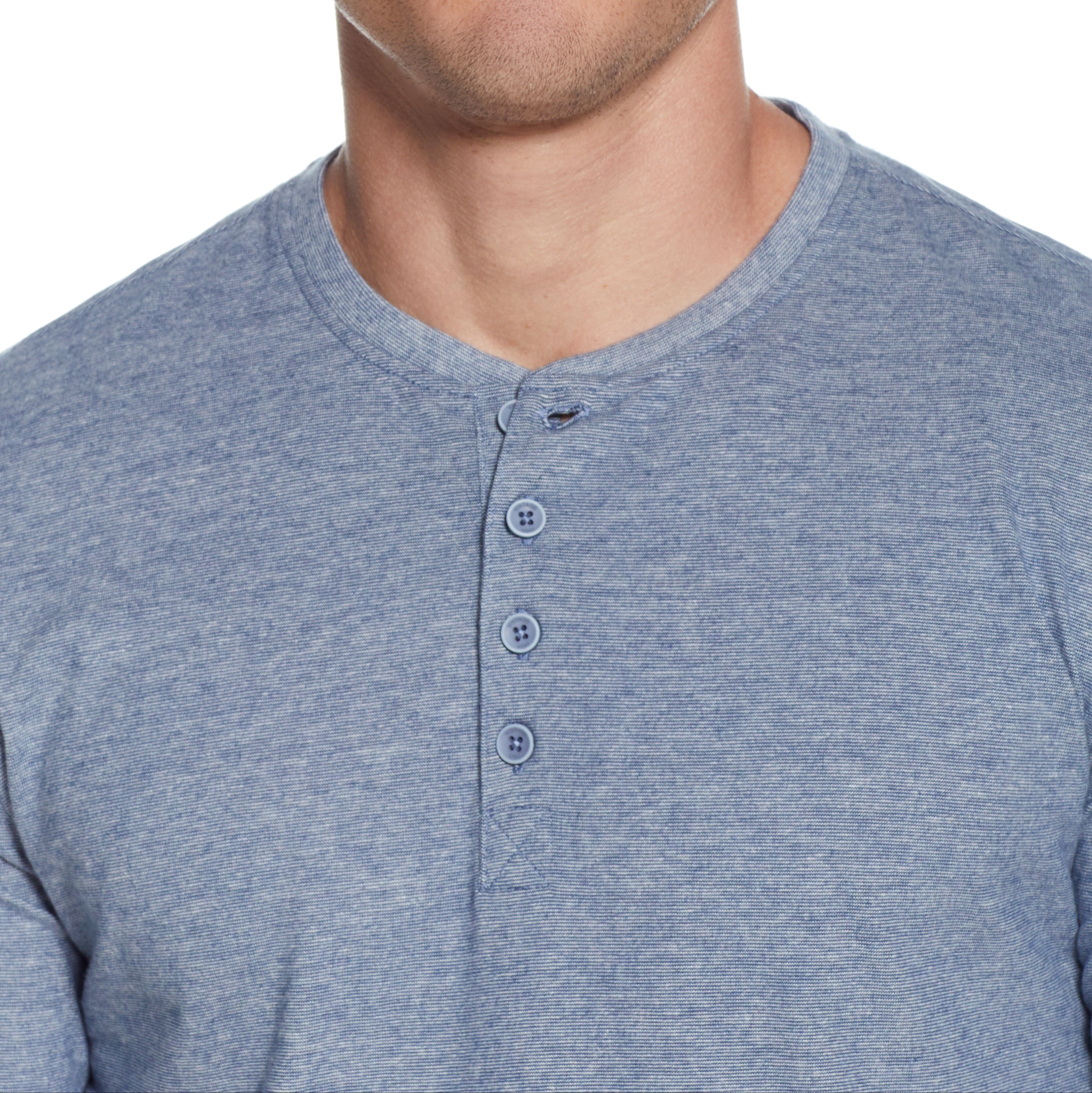 Long Sleeve Sueded Microstripe  Henley In Lt Blue