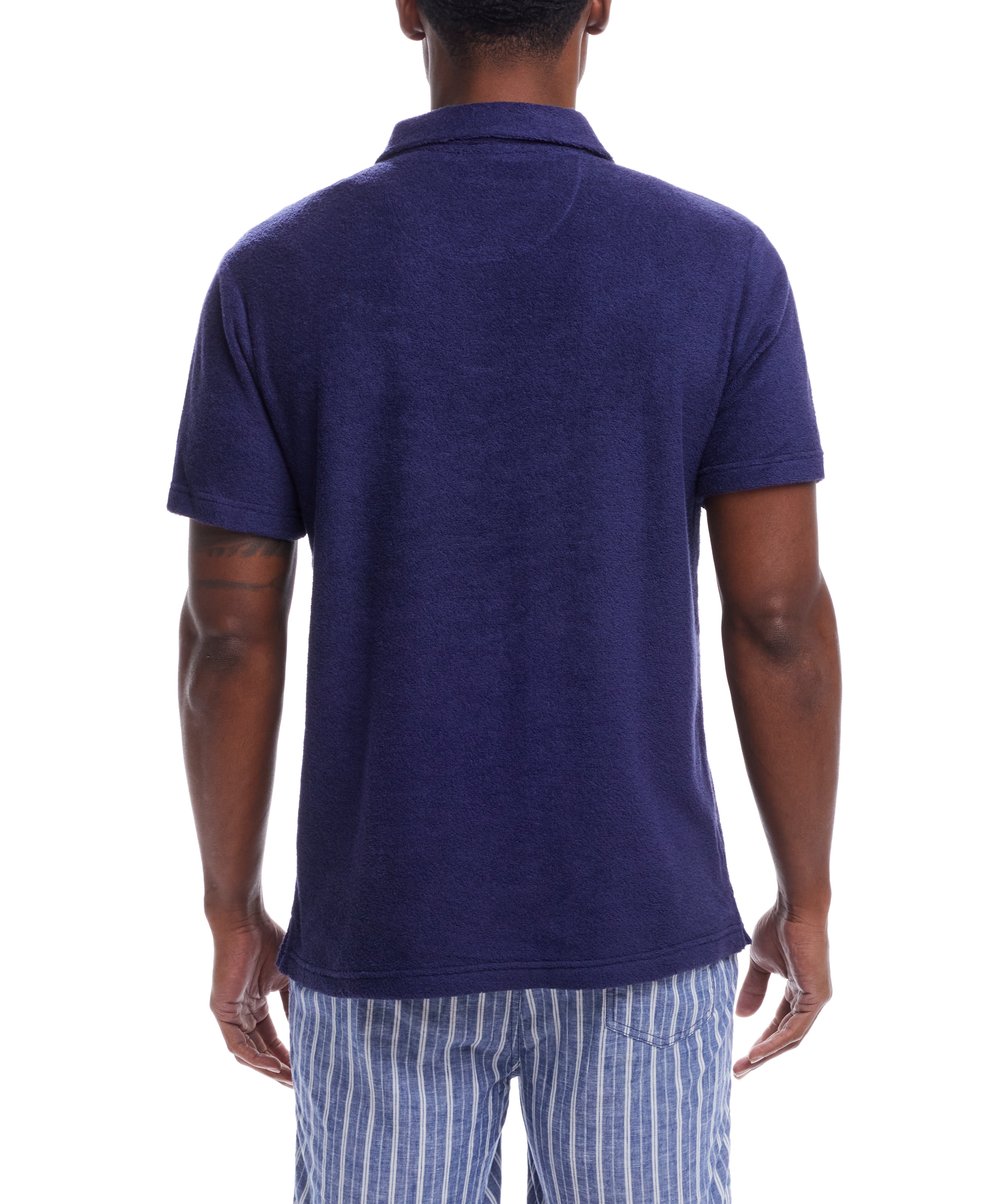 Short Sleeve Solid Terry Button Down Shirt In Naval Academy