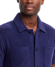 Short Sleeve Solid Terry Button Down Shirt In Naval Academy