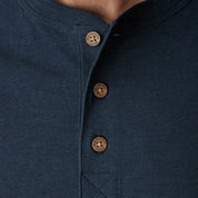 Short Sleeve Melange Henley In Deep Cobalt