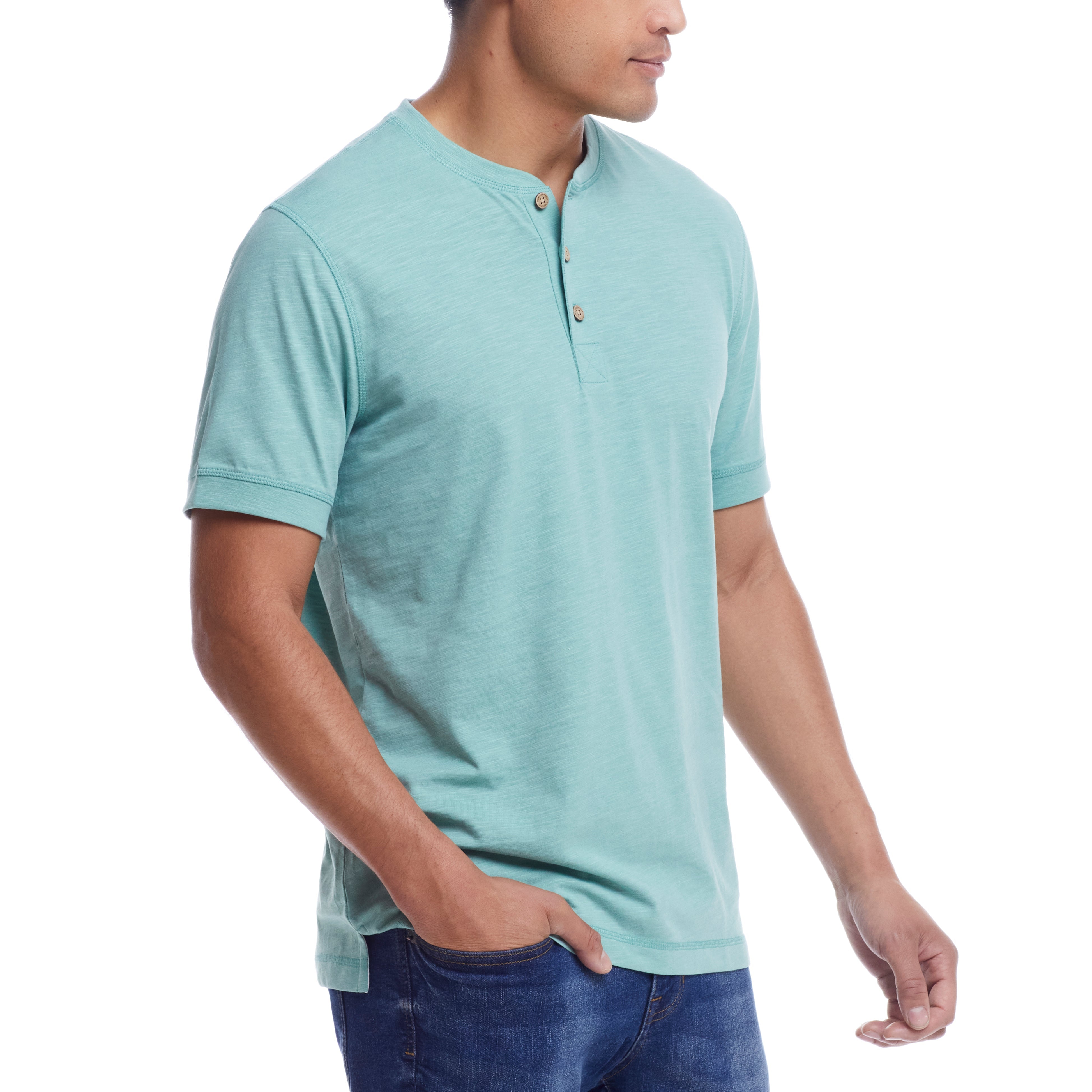 Short Sleeve Melange Henley In Feldspar