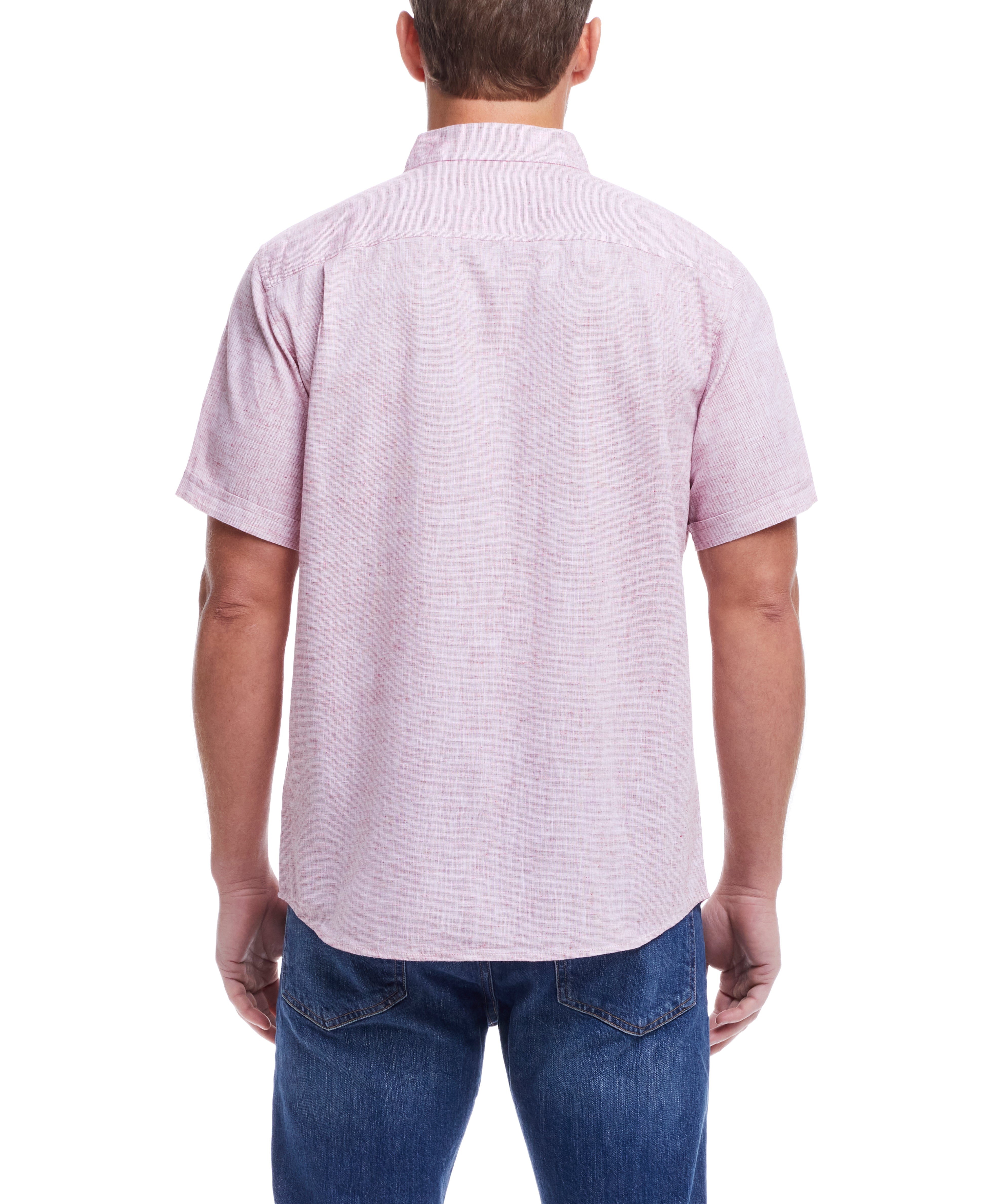 Short Sleeve Solid Linen Cotton In Carmine Red