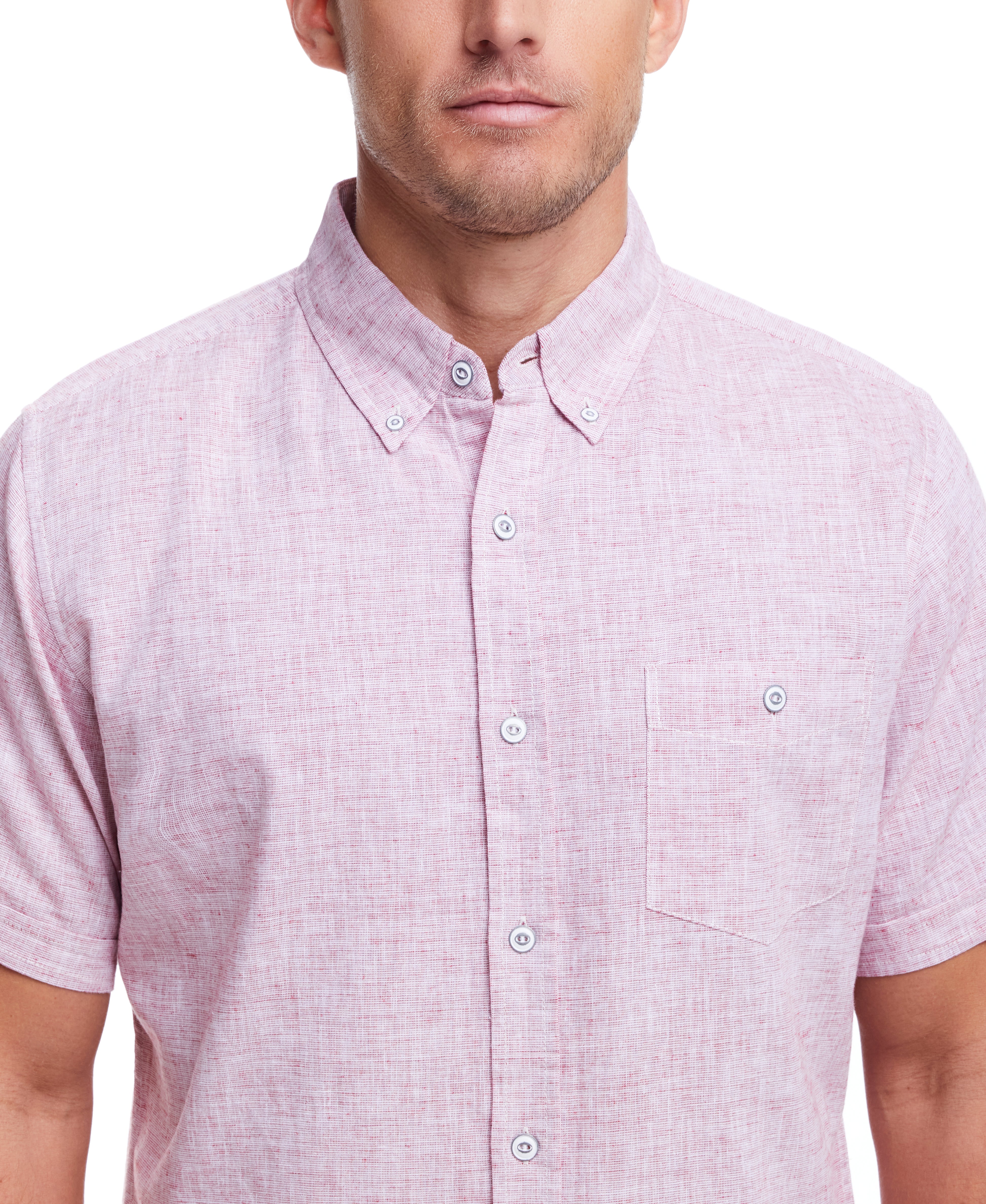 SHORT SLEEVE SOLID LINEN COTTON in CARMINE RED