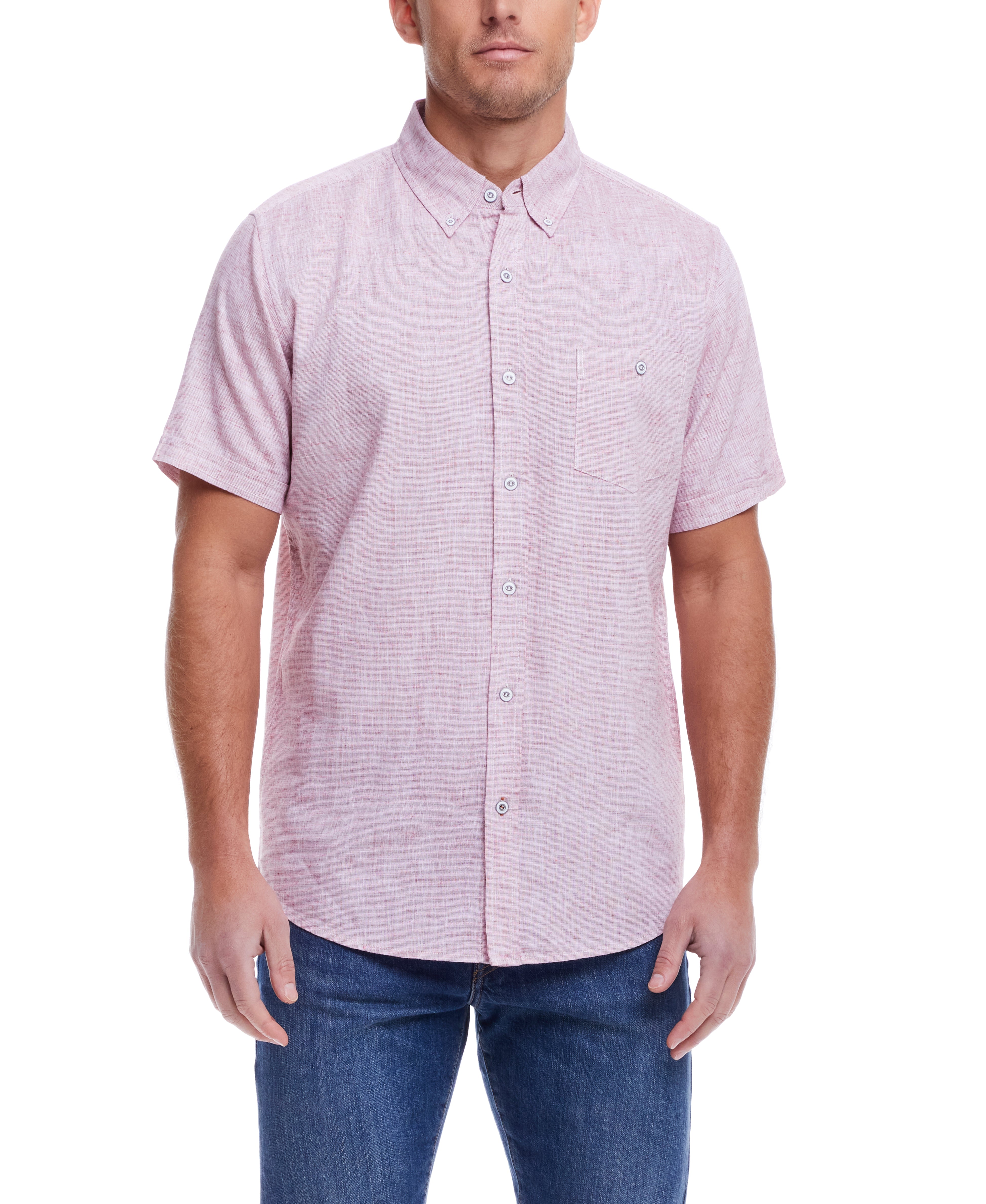 Short Sleeve Solid Linen Cotton In Carmine Red