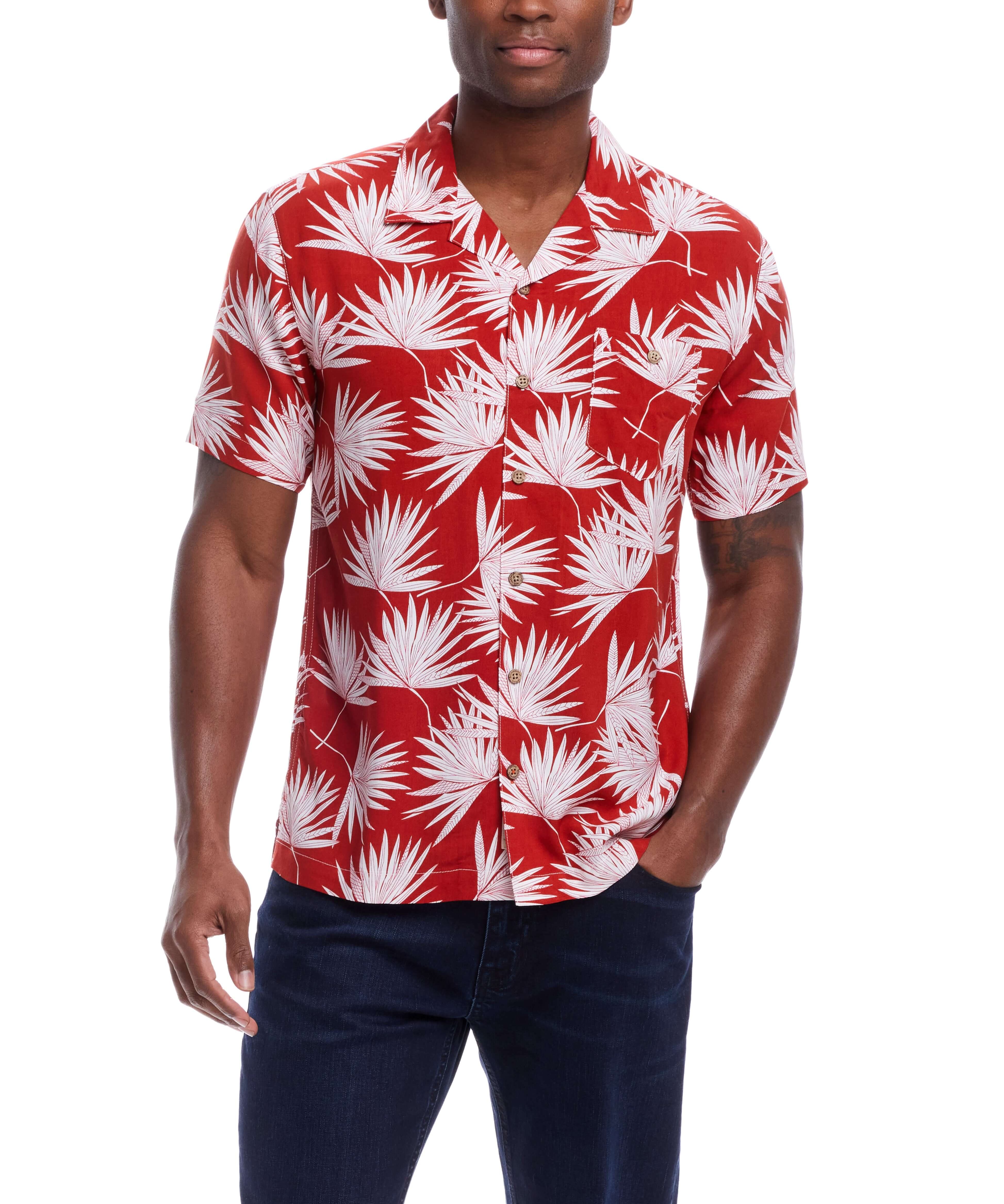 Short Sleeve Rayon Printed Camp Shirt In Tandoori Spice | Woven Shirts | Weatherproof Vintage