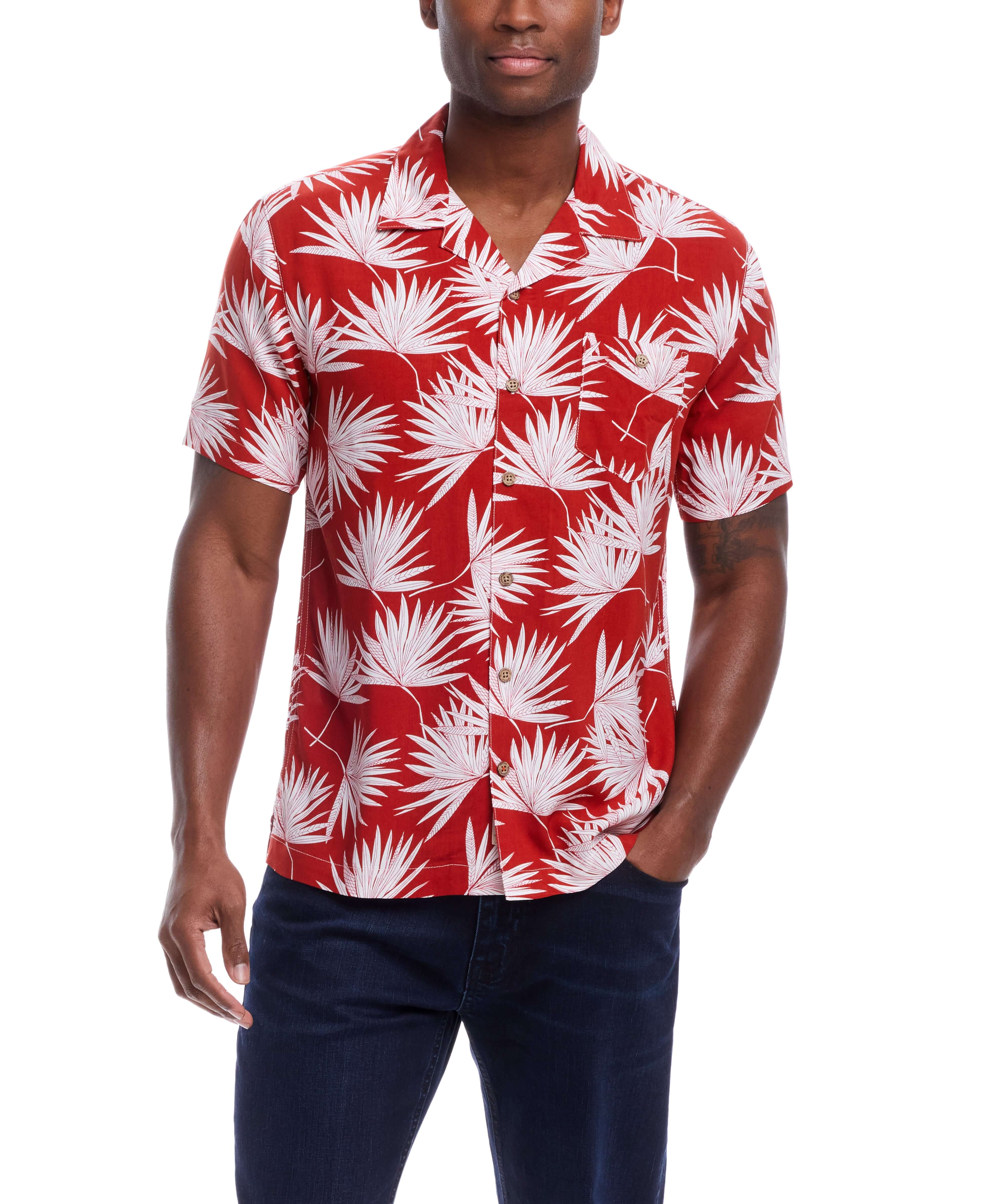 Short Sleeve Rayon Printed Camp Shirt In Tandoori Spice | Woven Shirts | Weatherproof Vintage